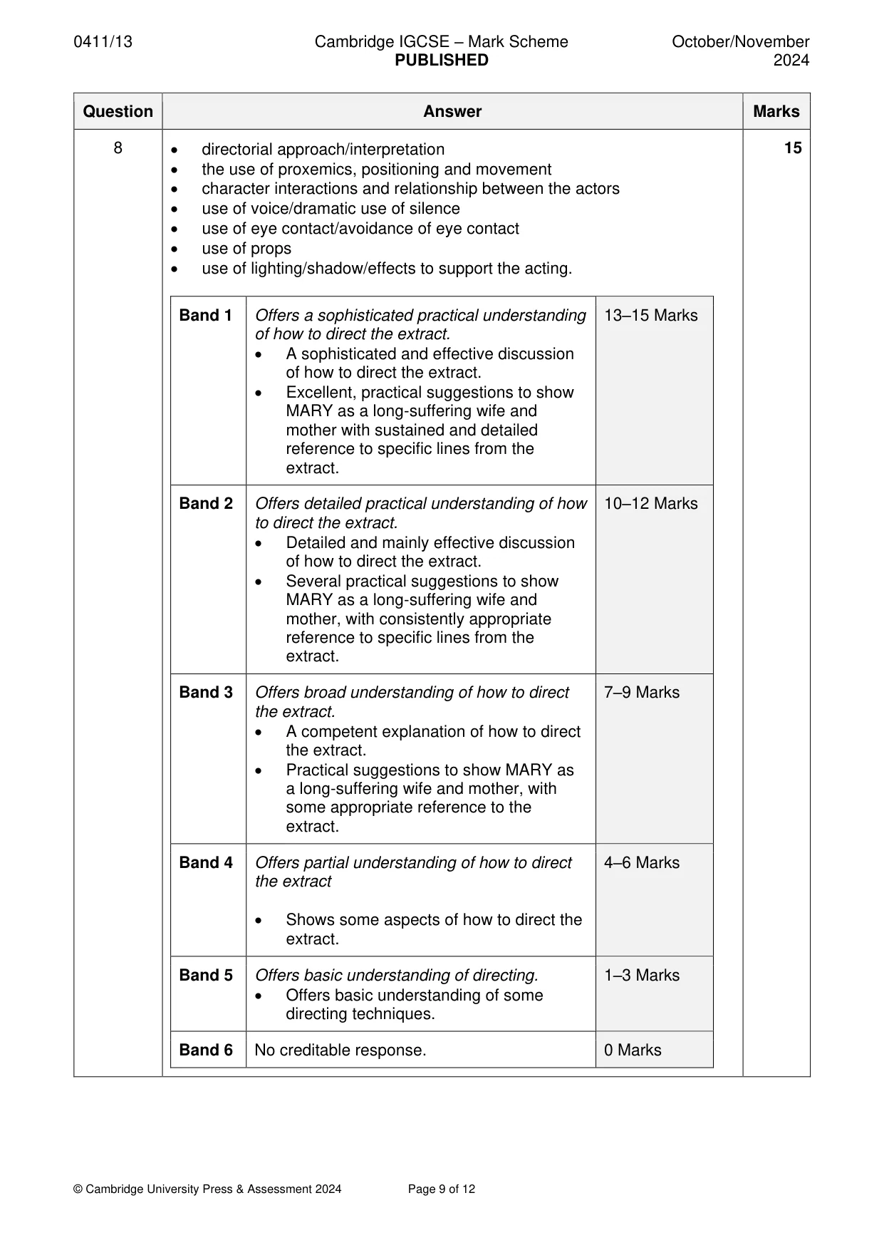 Mark scheme, page 9 of 12