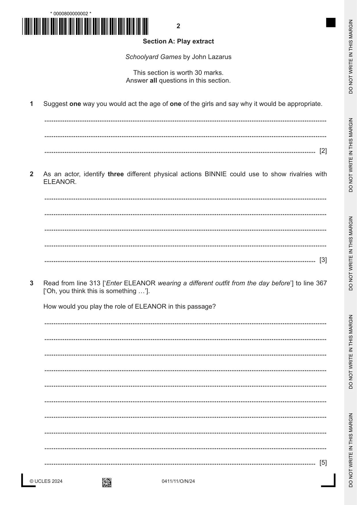 Cambridge IGCSE Drama 0411 2024 Oct/Nov Paper 1 · Variant 1 question paper, page 2 of 12