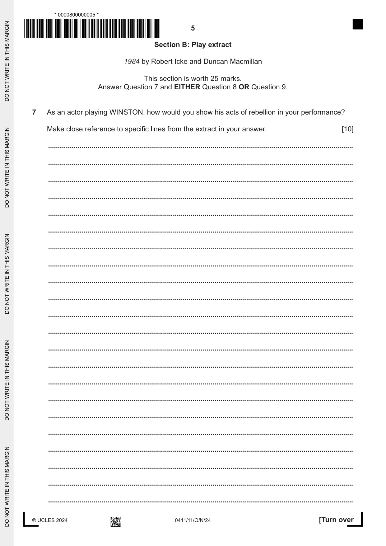 Cambridge IGCSE Drama 0411 2024 Oct/Nov Paper 1 · Variant 1 question paper, page 5 of 12