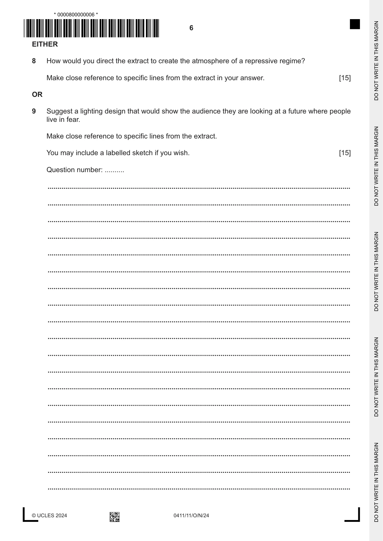 Cambridge IGCSE Drama 0411 2024 Oct/Nov Paper 1 · Variant 1 question paper, page 6 of 12