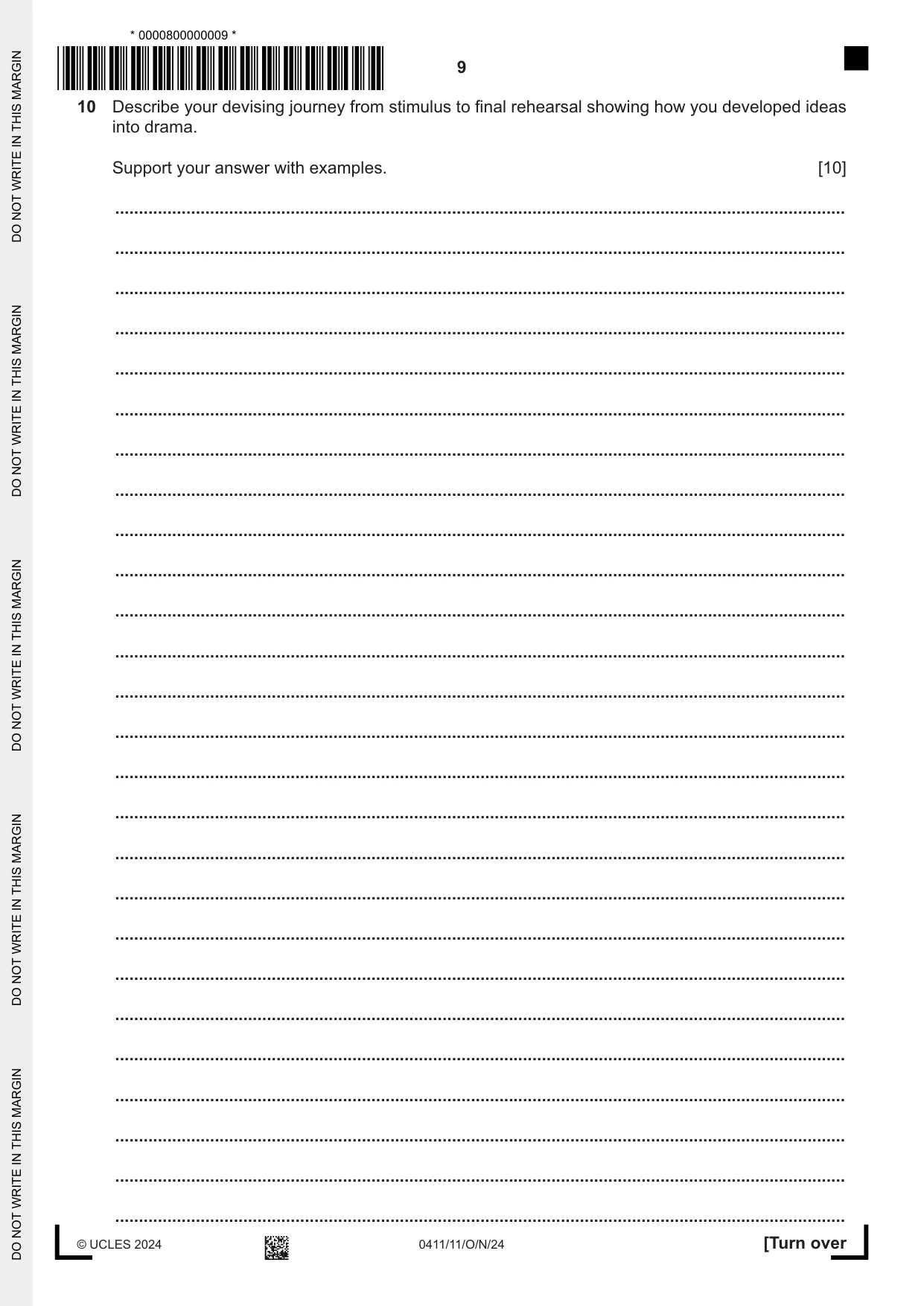 Cambridge IGCSE Drama 0411 2024 Oct/Nov Paper 1 · Variant 1 question paper, page 9 of 12