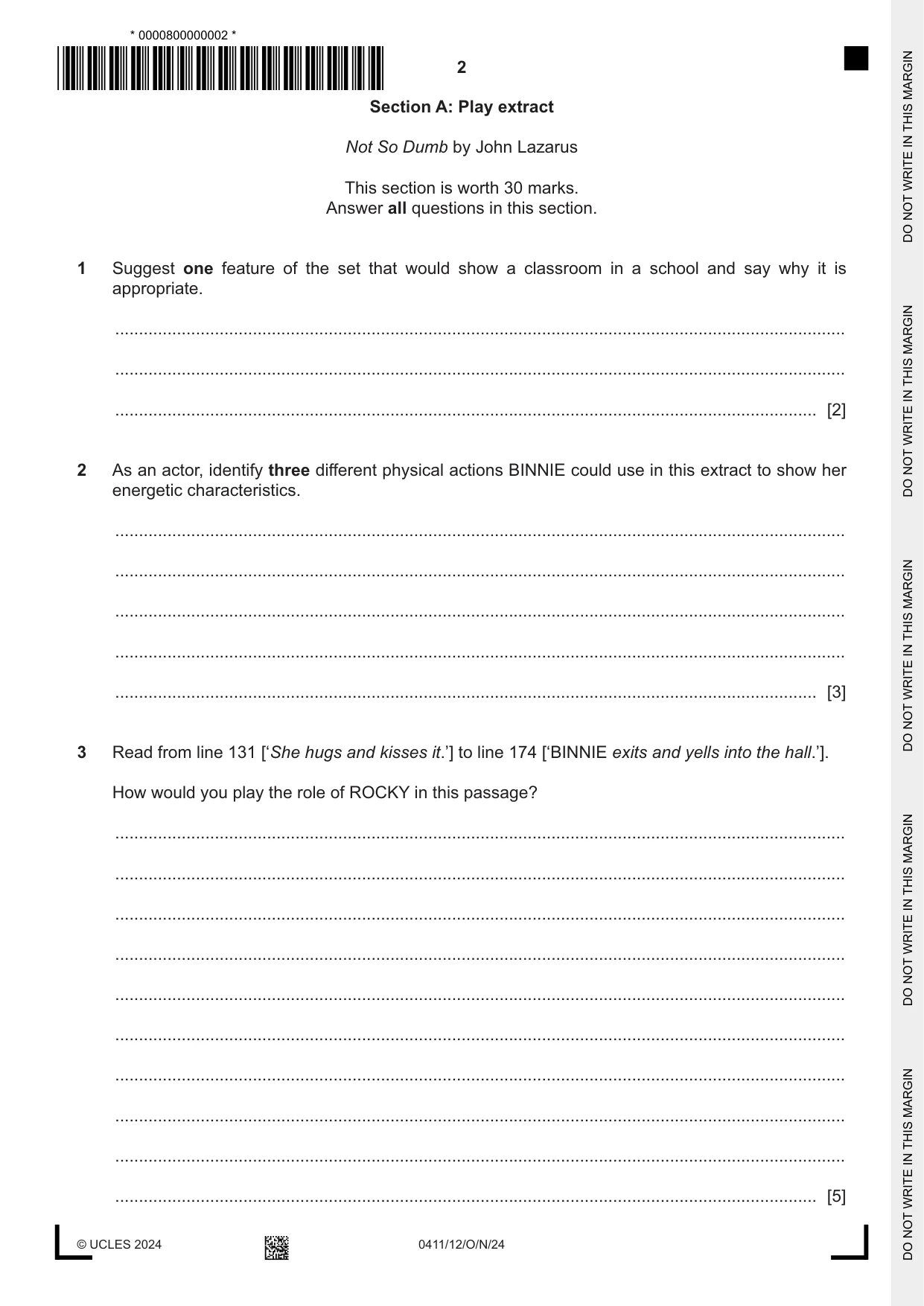 Cambridge IGCSE Drama 0411 2024 Oct/Nov Paper 1 · Variant 2 question paper, page 2 of 12