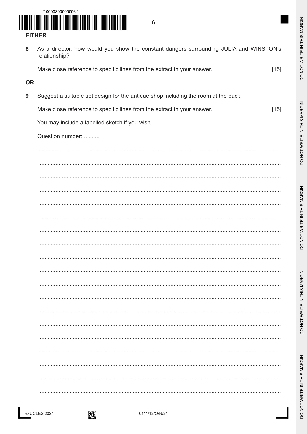 Cambridge IGCSE Drama 0411 2024 Oct/Nov Paper 1 · Variant 2 question paper, page 6 of 12