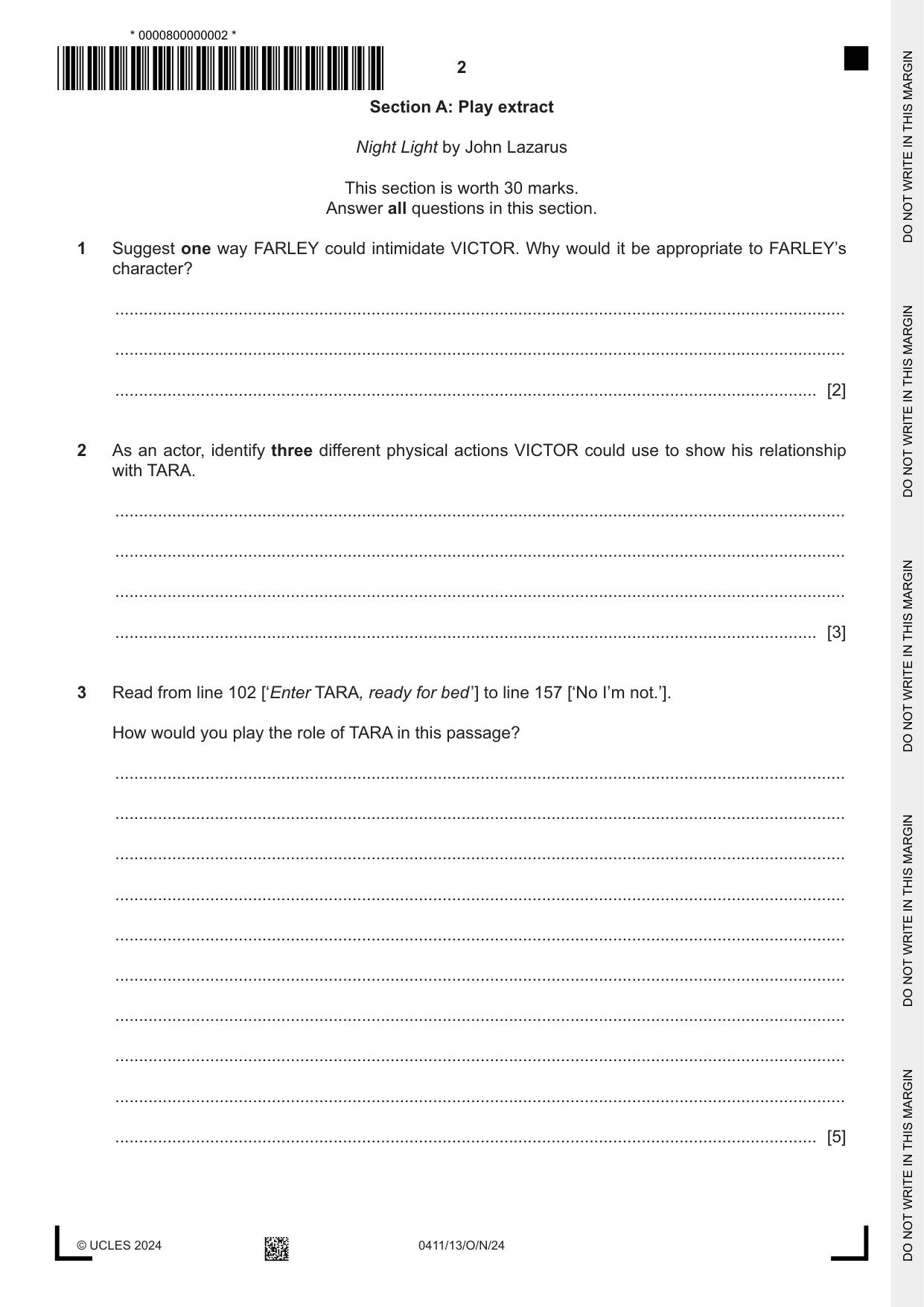 Cambridge IGCSE Drama 0411 2024 Oct/Nov Paper 1 · Variant 3 question paper, page 2 of 12