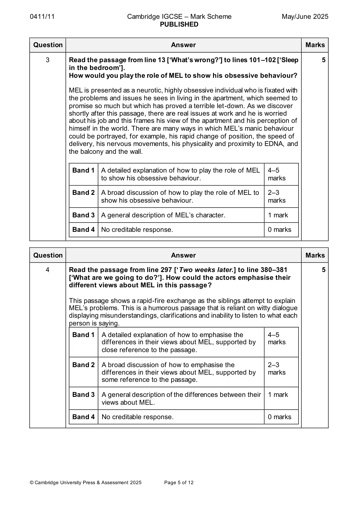 Mark scheme, page 5 of 12