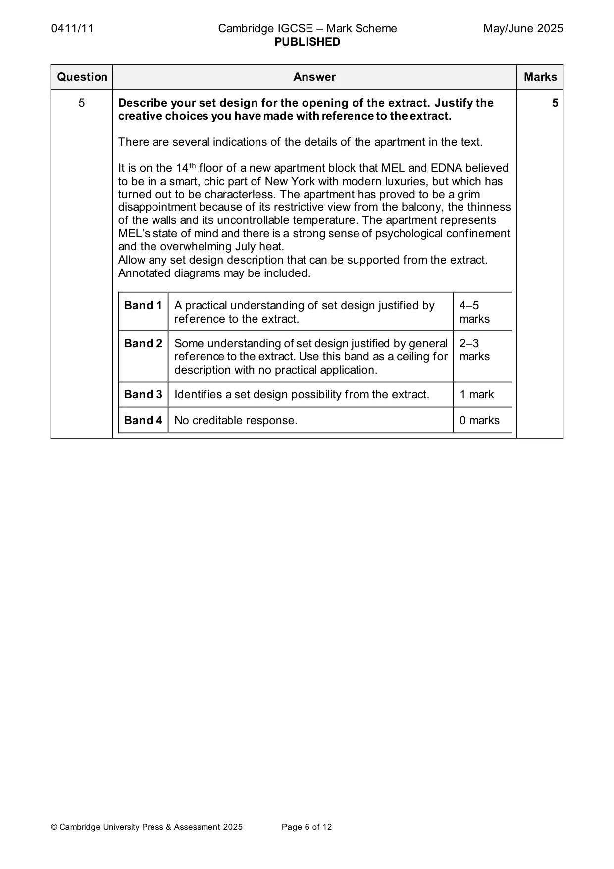 Mark scheme, page 6 of 12