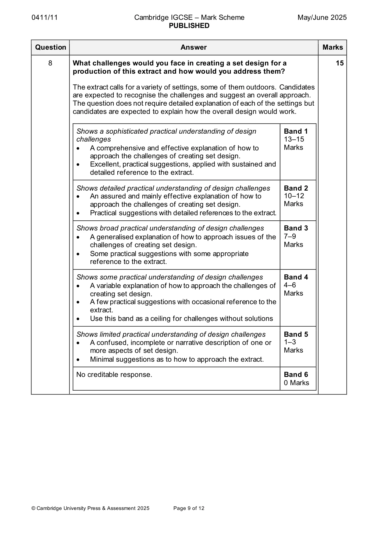 Mark scheme, page 9 of 12