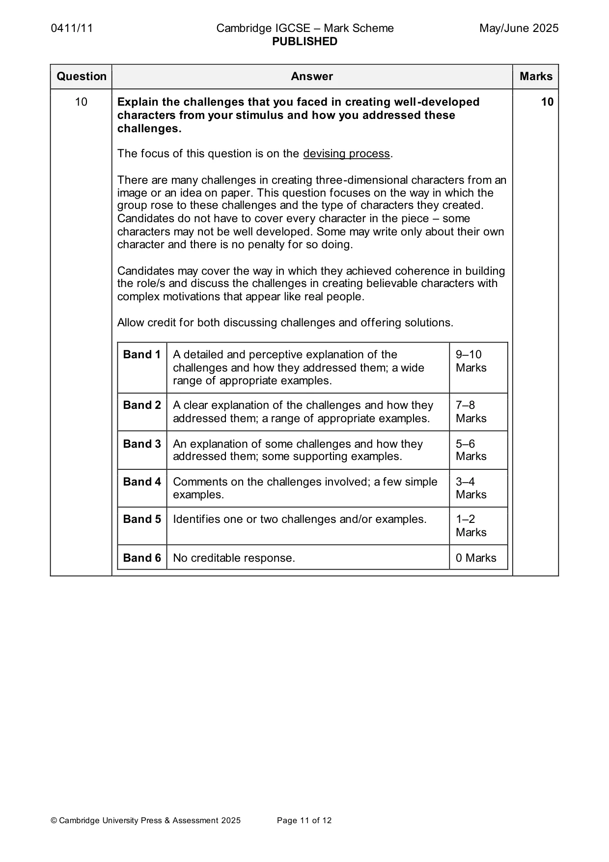 Mark scheme, page 11 of 12