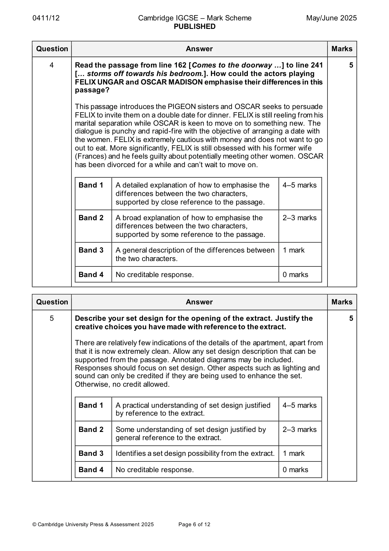 Mark scheme, page 6 of 12