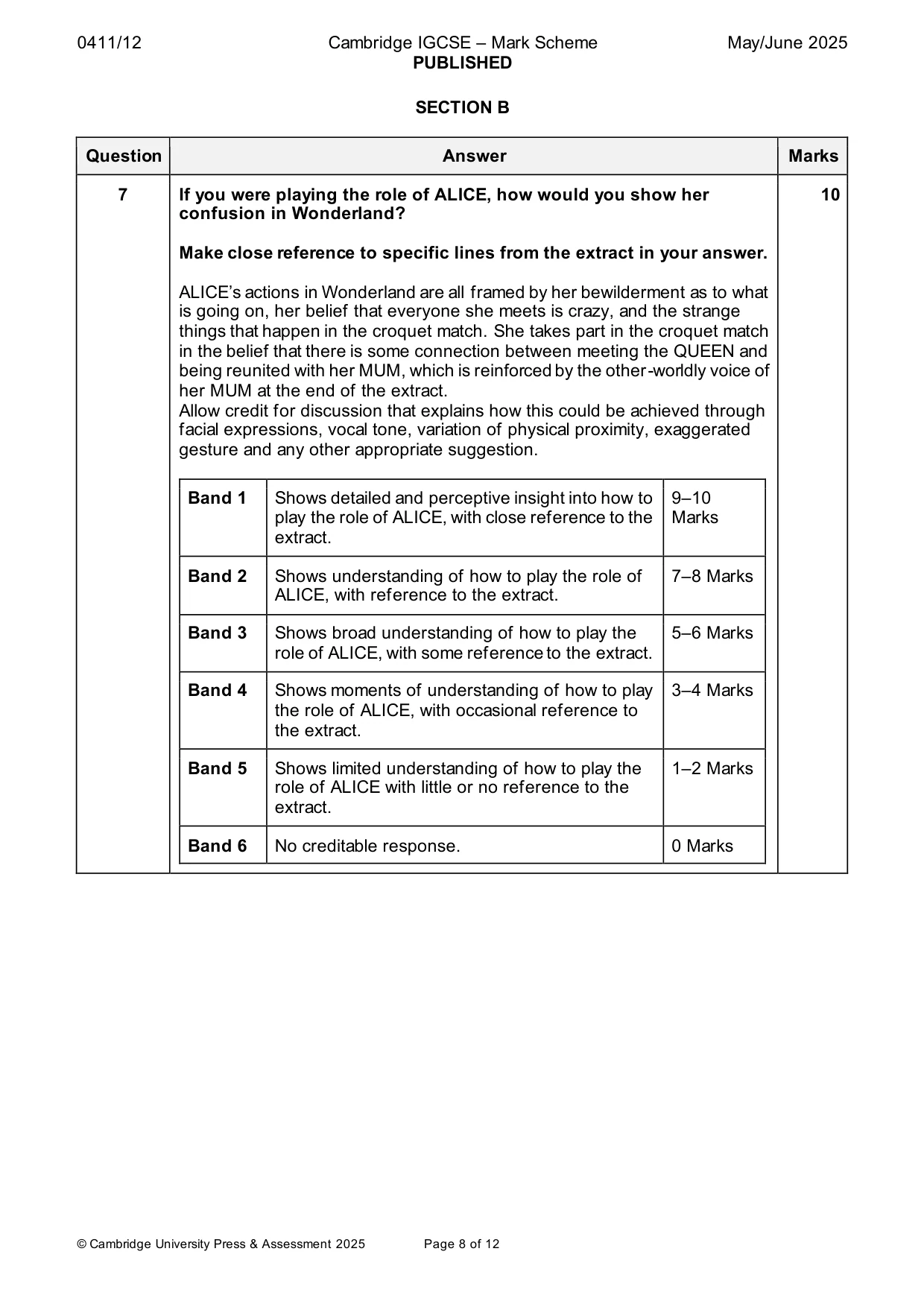 Mark scheme, page 8 of 12