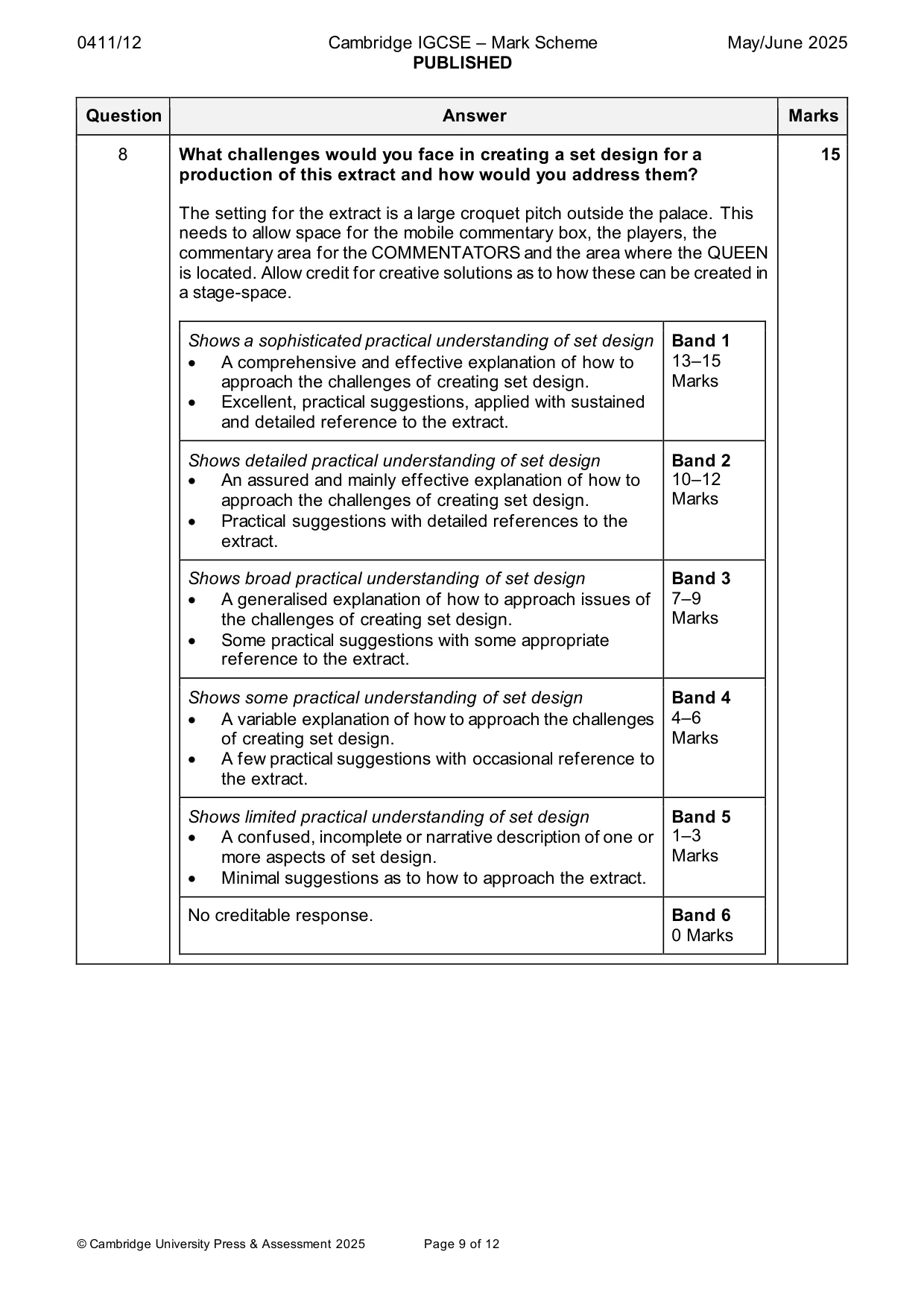 Mark scheme, page 9 of 12