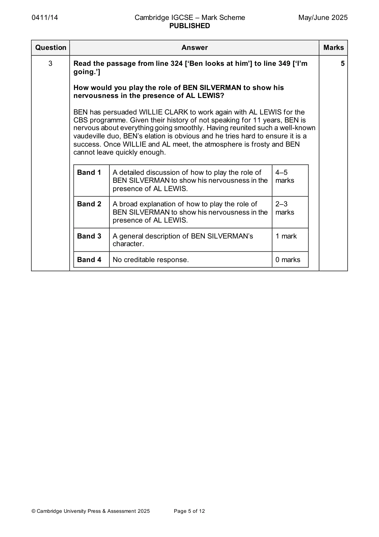 Mark scheme, page 5 of 12