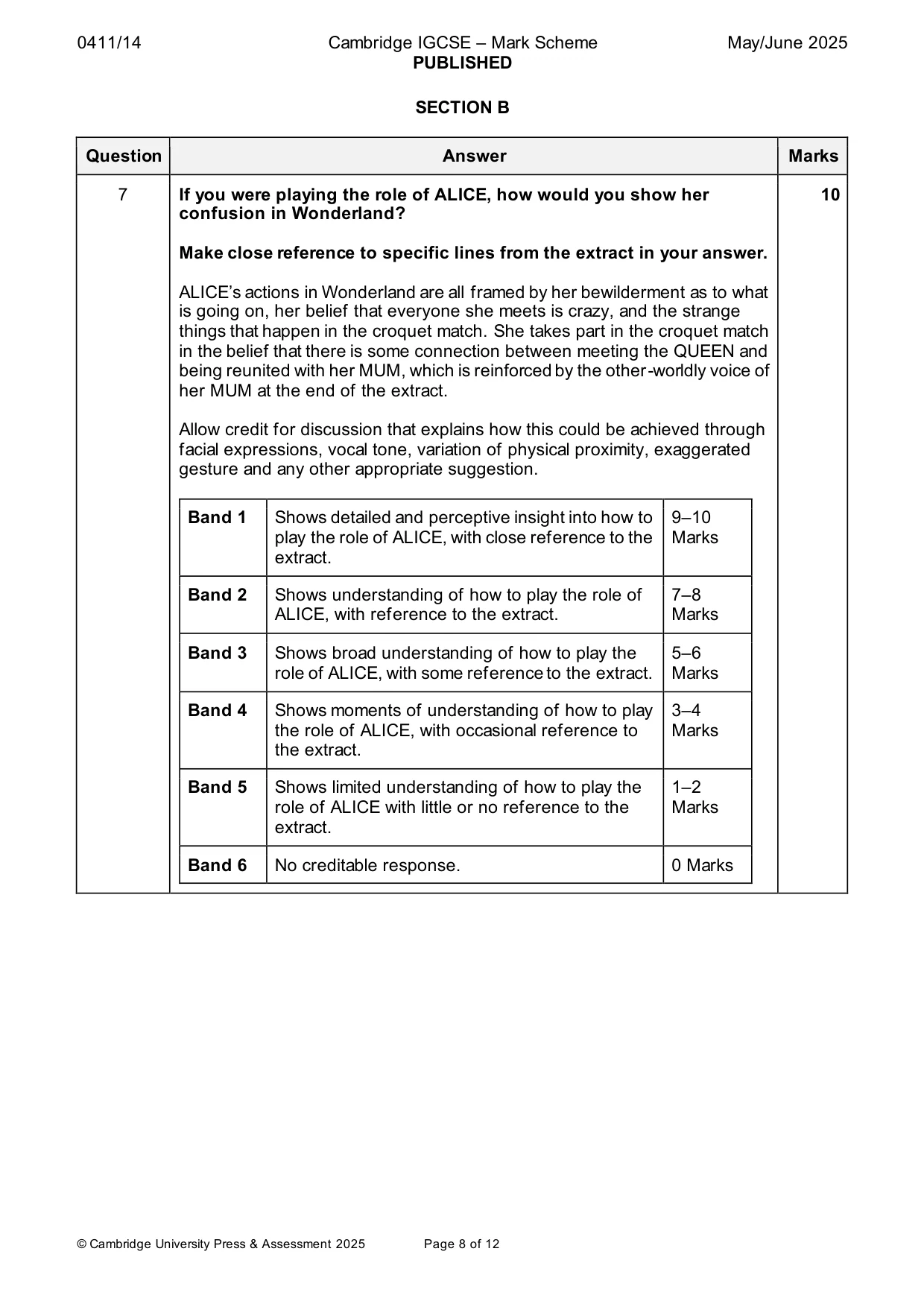 Mark scheme, page 8 of 12