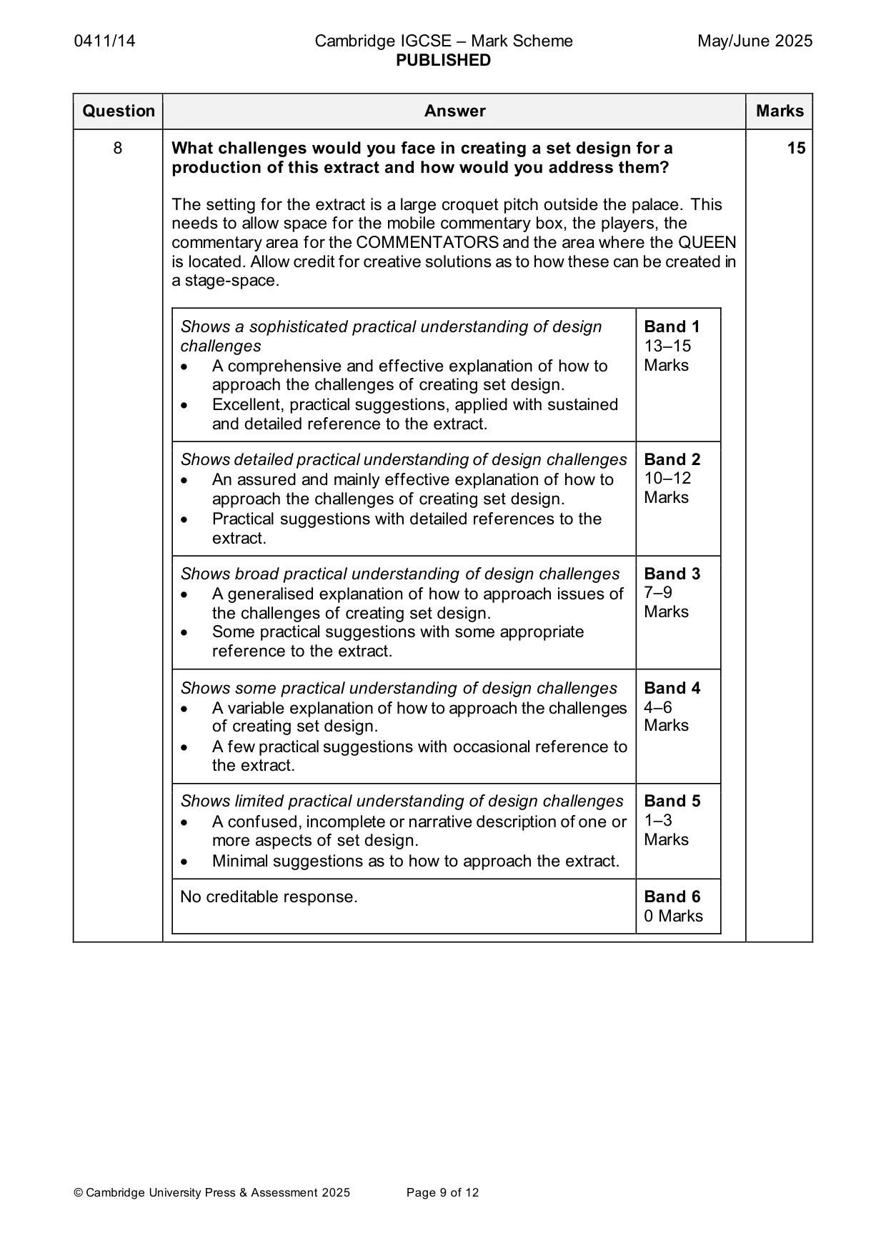 Mark scheme, page 9 of 12