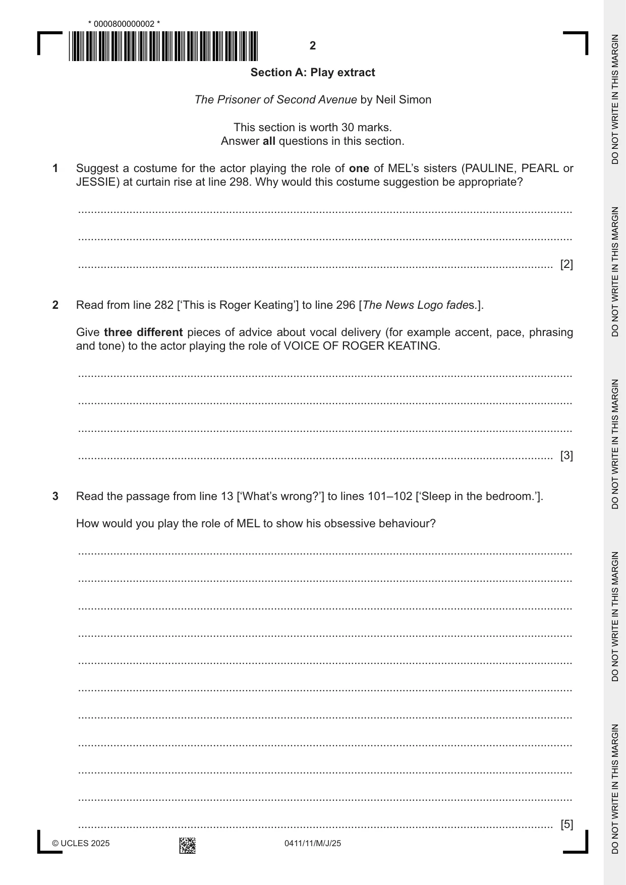 Cambridge IGCSE Drama 0411 2025 May/June Paper 1 · Variant 1 question paper, page 2 of 12