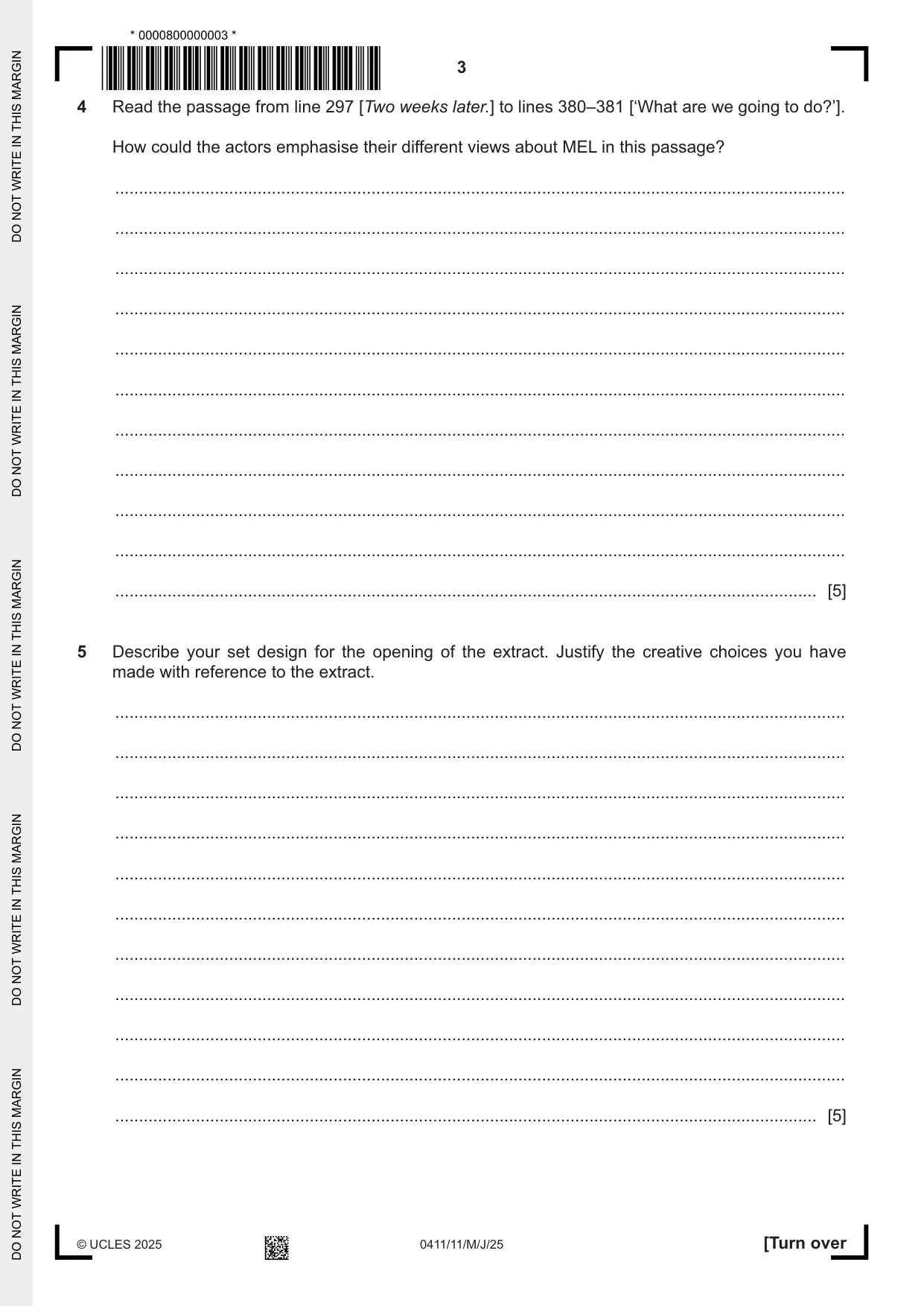 Cambridge IGCSE Drama 0411 2025 May/June Paper 1 · Variant 1 question paper, page 3 of 12
