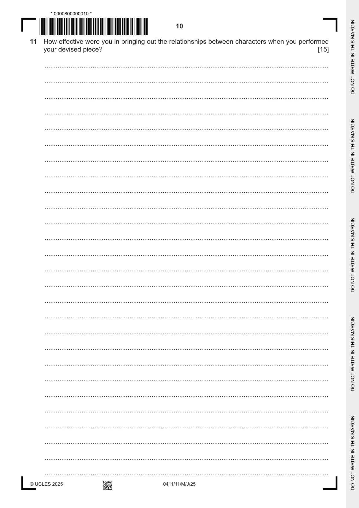 Cambridge IGCSE Drama 0411 2025 May/June Paper 1 · Variant 1 question paper, page 10 of 12
