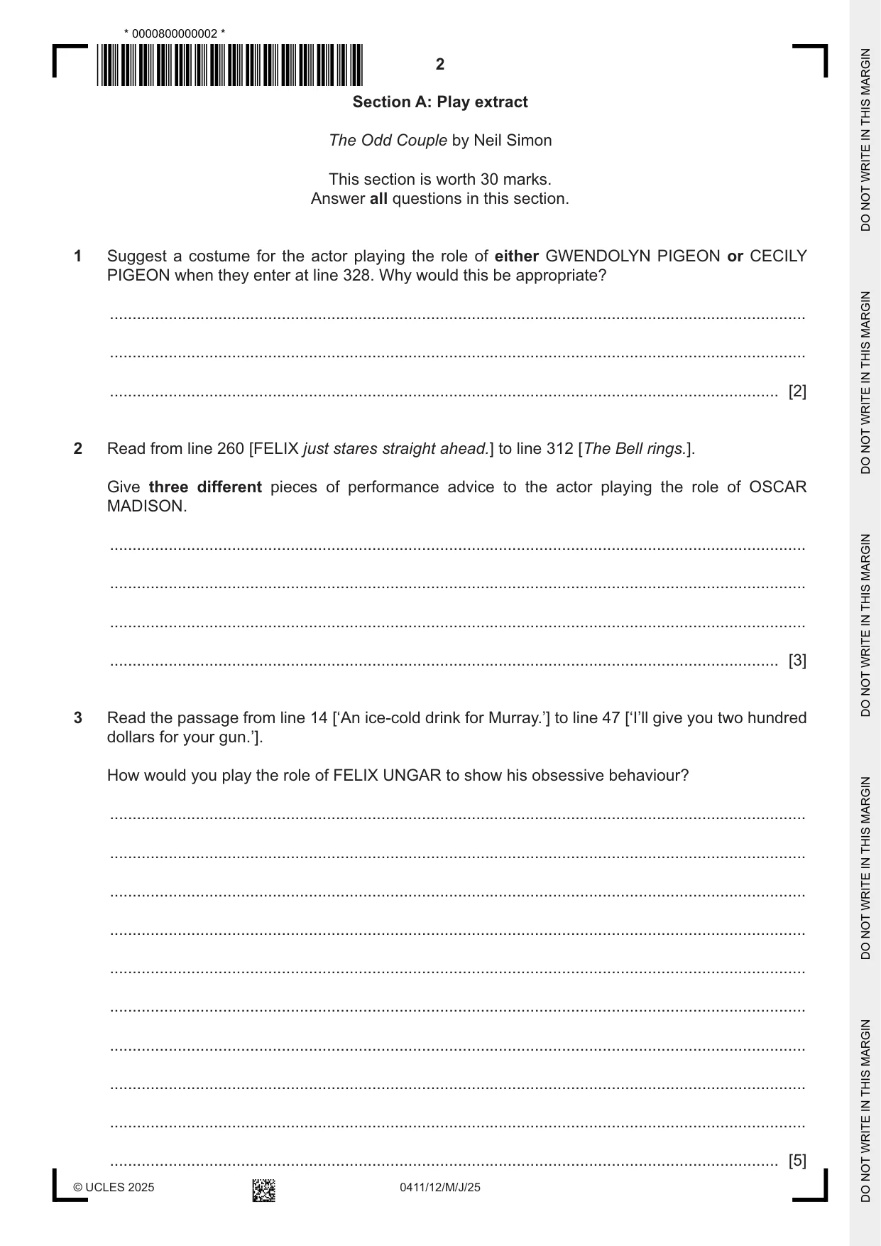 Cambridge IGCSE Drama 0411 2025 May/June Paper 1 · Variant 2 question paper, page 2 of 12