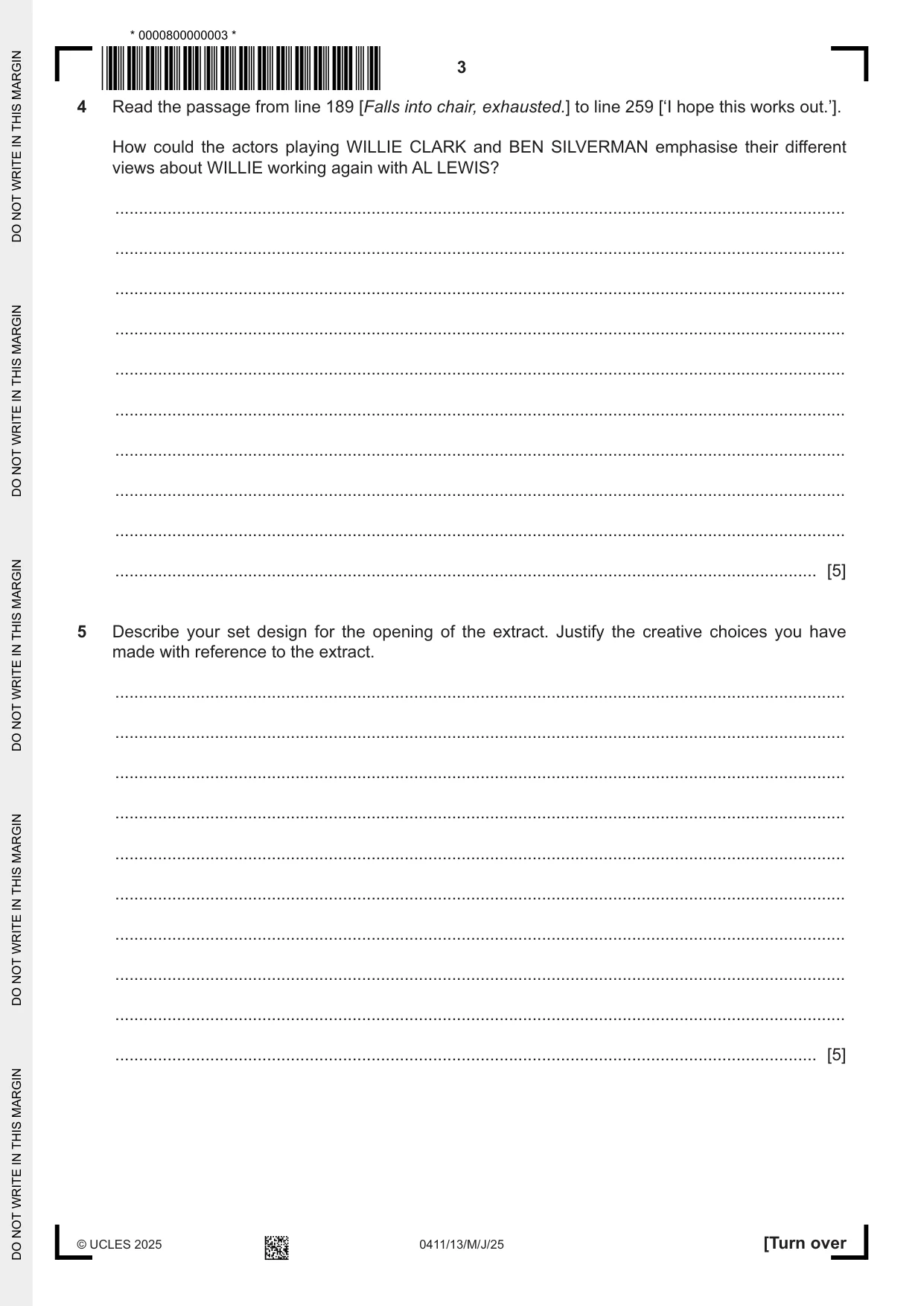 Cambridge IGCSE Drama 0411 2025 May/June Paper 1 · Variant 3 question paper, page 3 of 12