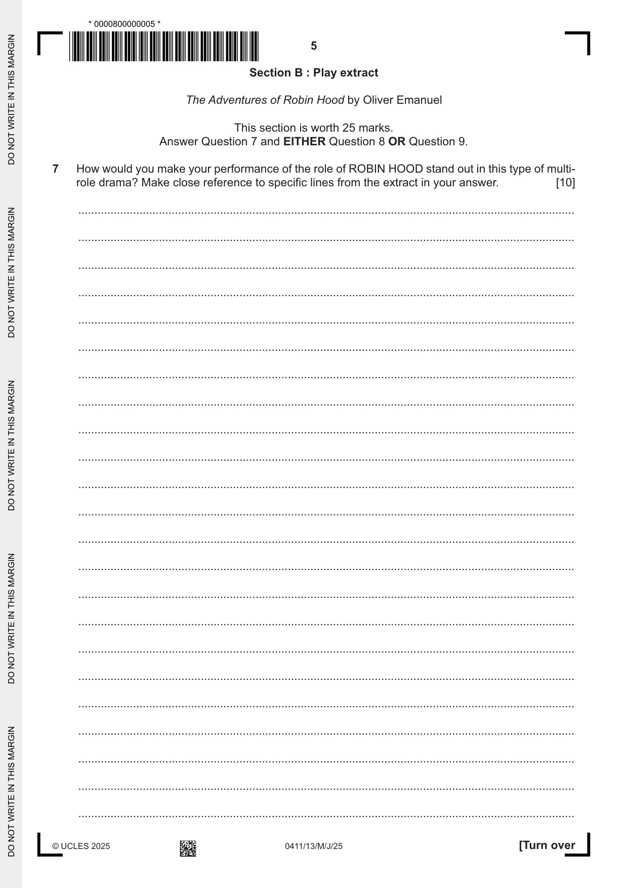 Cambridge IGCSE Drama 0411 2025 May/June Paper 1 · Variant 3 question paper, page 5 of 12