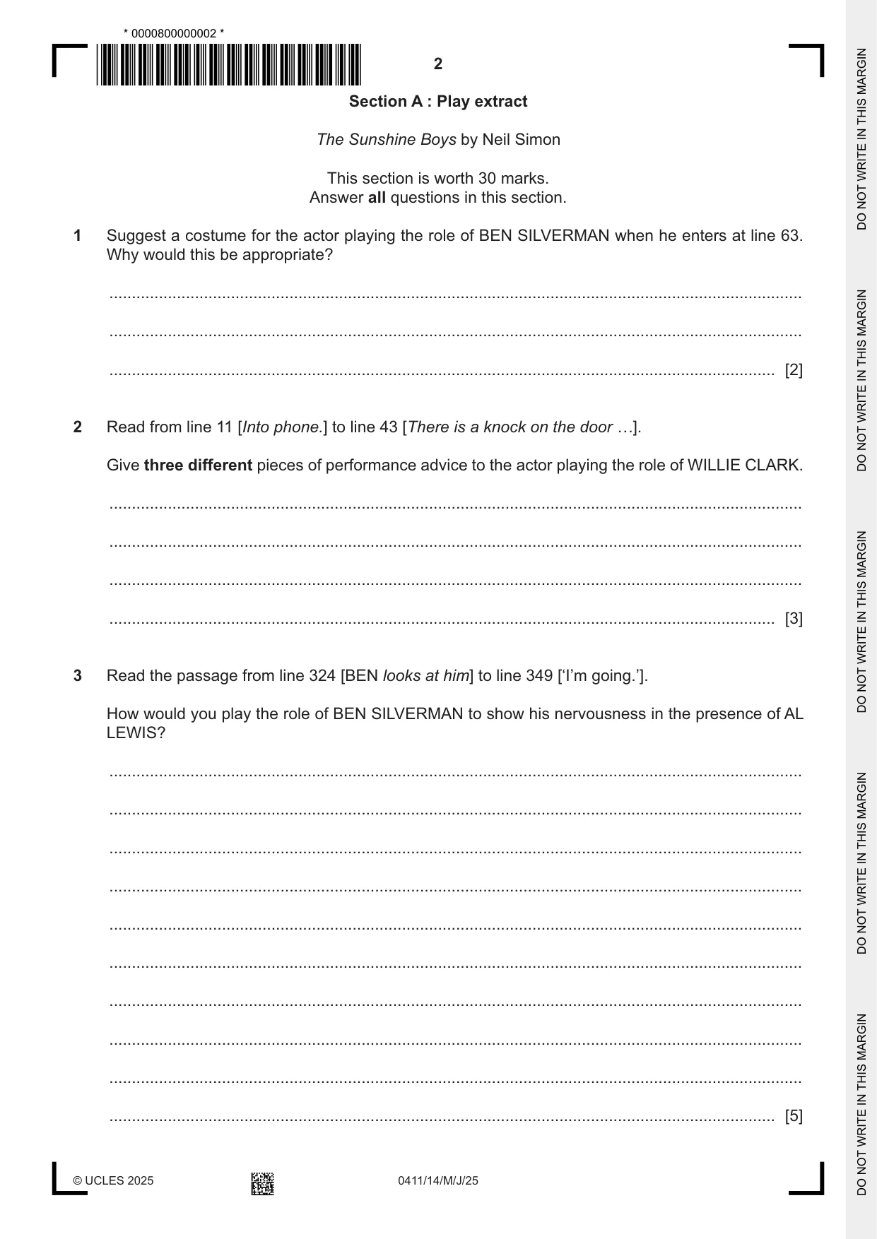 Cambridge IGCSE Drama 0411 2025 May/June Paper 1 · Variant 4 question paper, page 2 of 12