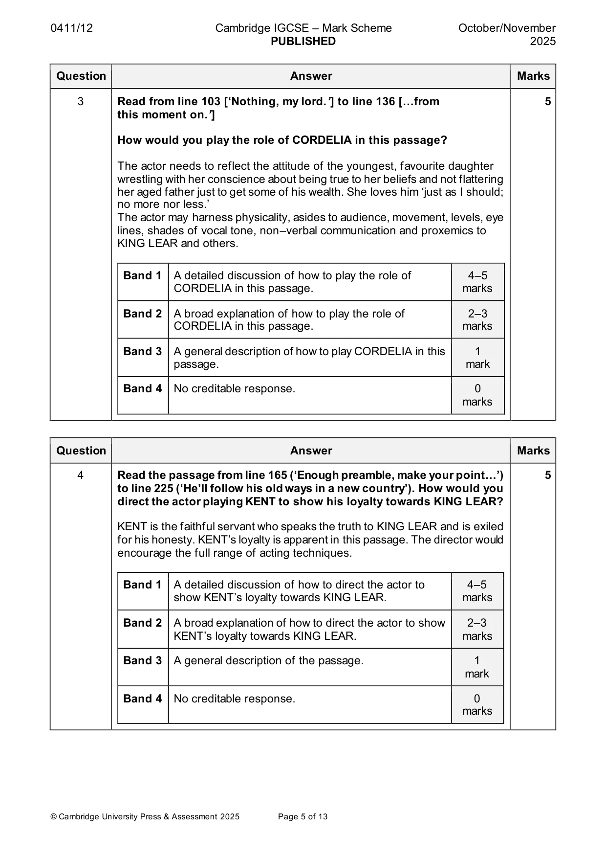 Mark scheme, page 5 of 13