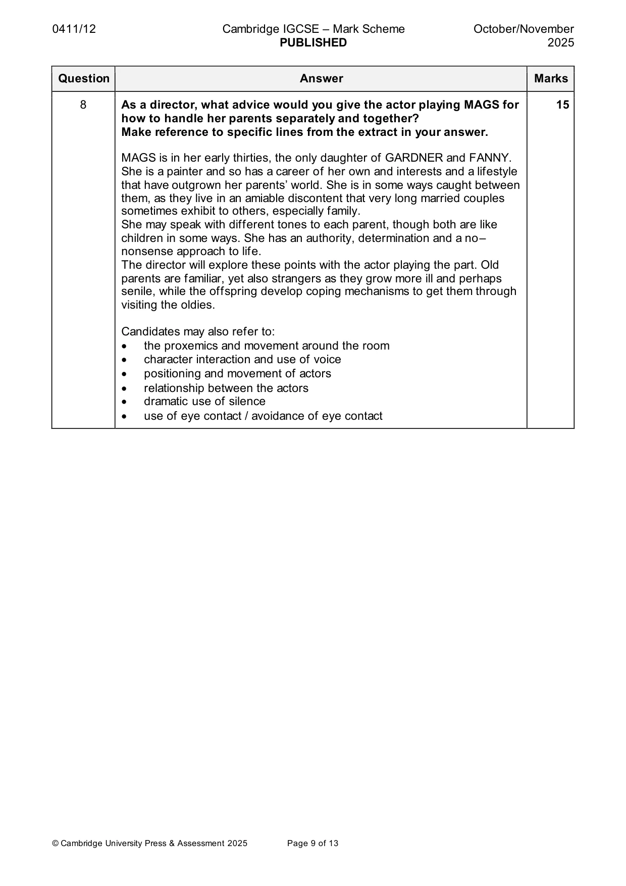 Mark scheme, page 9 of 13