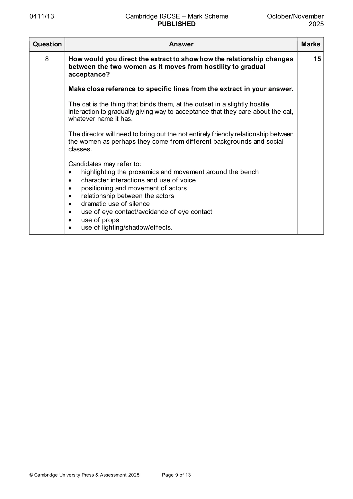 Mark scheme, page 9 of 13