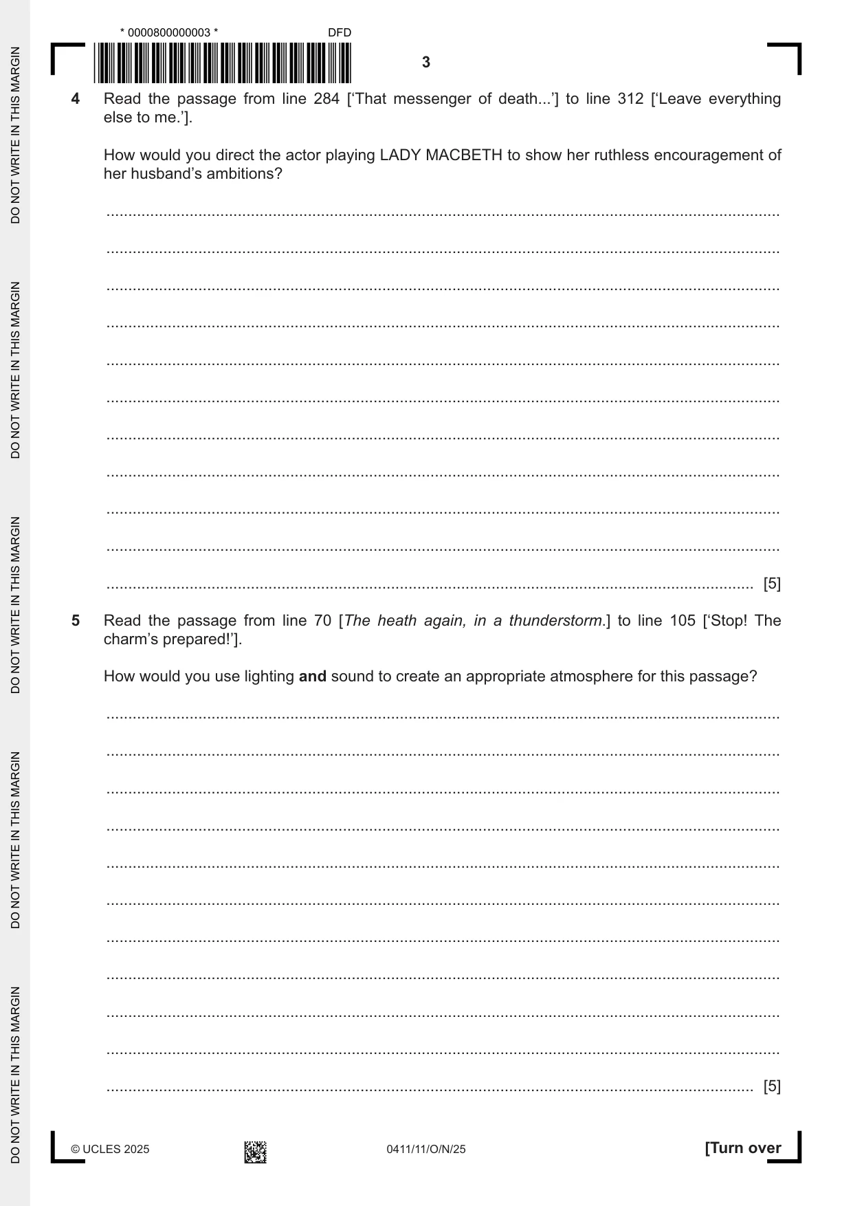 Cambridge IGCSE Drama 0411 2025 Oct/Nov Paper 1 · Variant 1 question paper, page 3 of 12