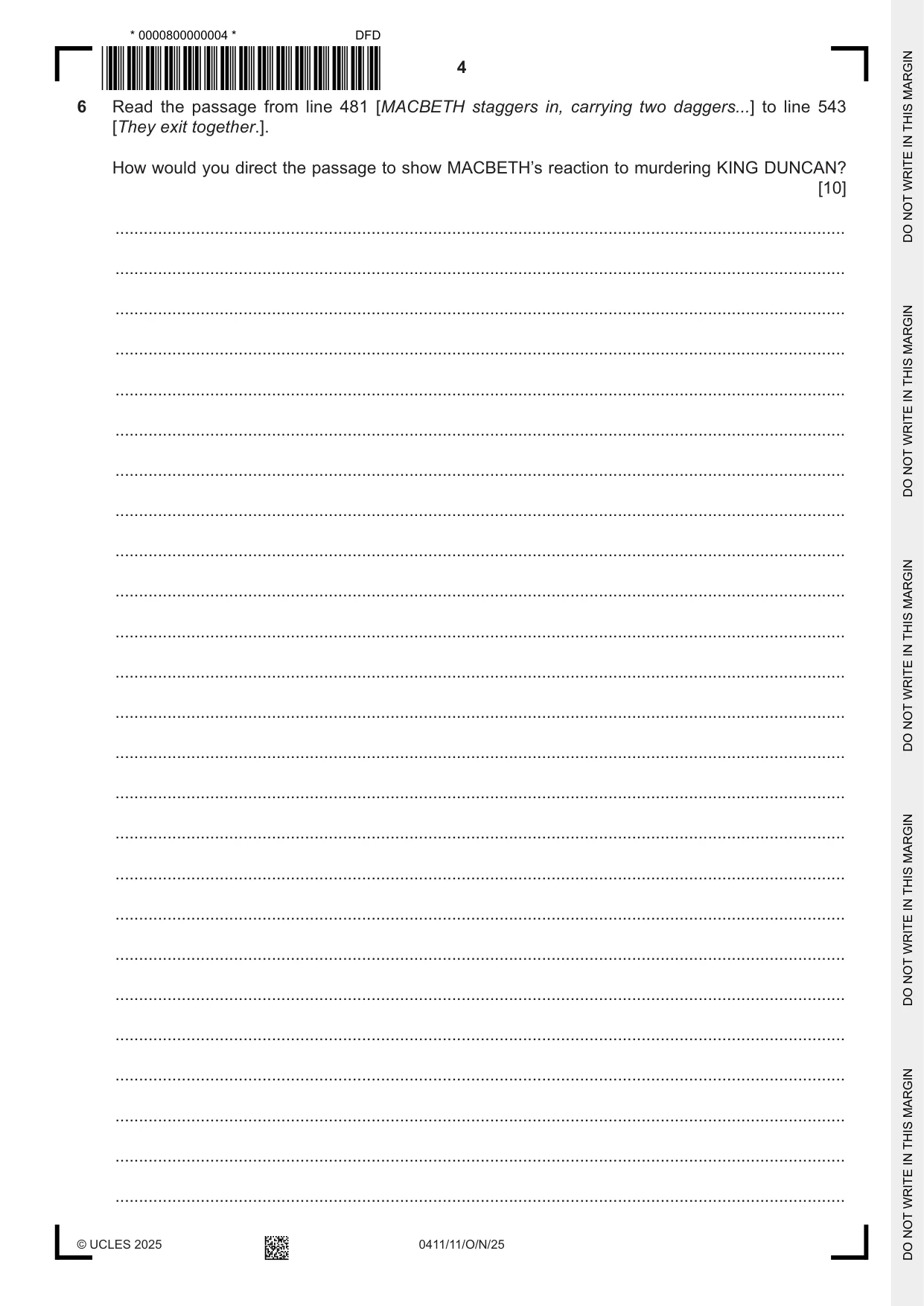 Cambridge IGCSE Drama 0411 2025 Oct/Nov Paper 1 · Variant 1 question paper, page 4 of 12