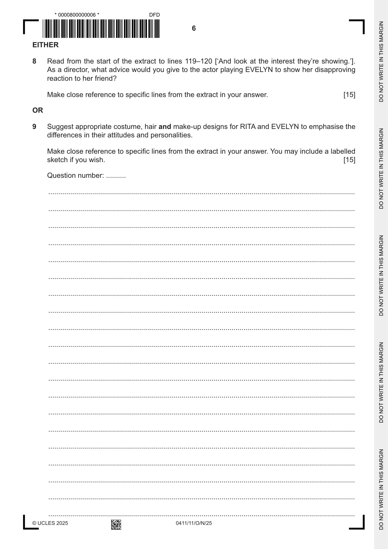 Cambridge IGCSE Drama 0411 2025 Oct/Nov Paper 1 · Variant 1 question paper, page 6 of 12