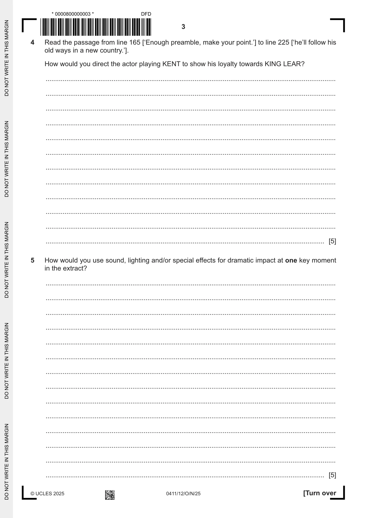 Cambridge IGCSE Drama 0411 2025 Oct/Nov Paper 1 · Variant 2 question paper, page 3 of 12