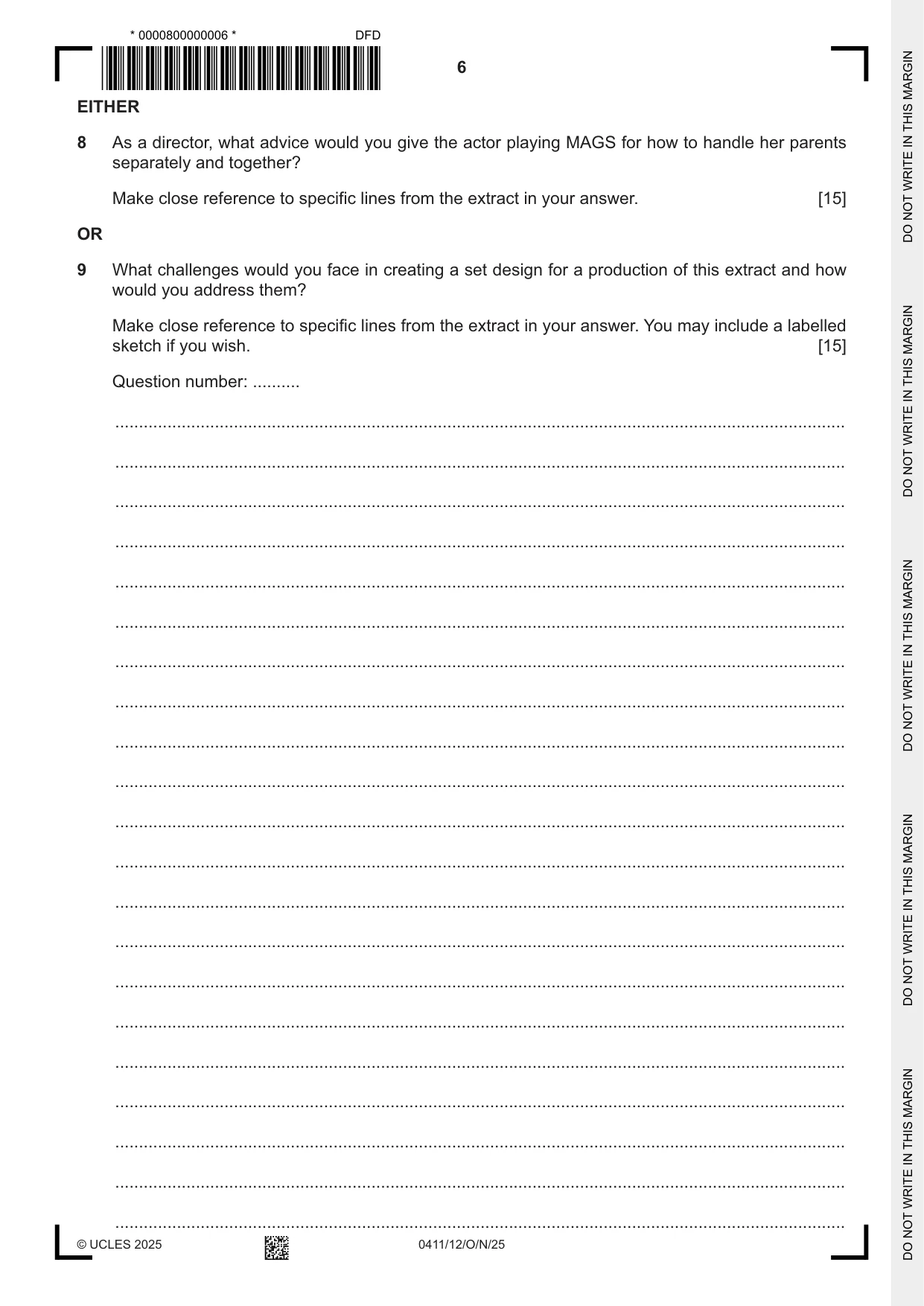 Cambridge IGCSE Drama 0411 2025 Oct/Nov Paper 1 · Variant 2 question paper, page 6 of 12