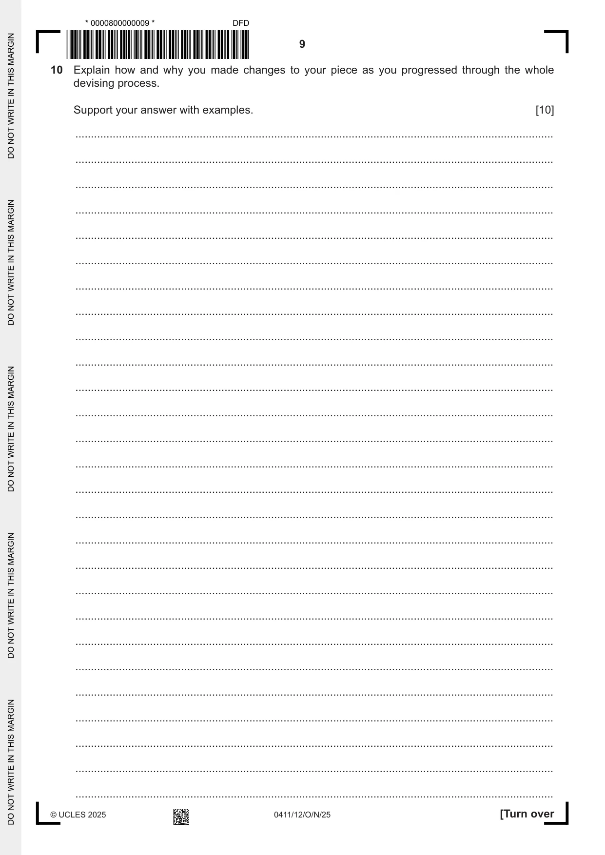 Cambridge IGCSE Drama 0411 2025 Oct/Nov Paper 1 · Variant 2 question paper, page 9 of 12
