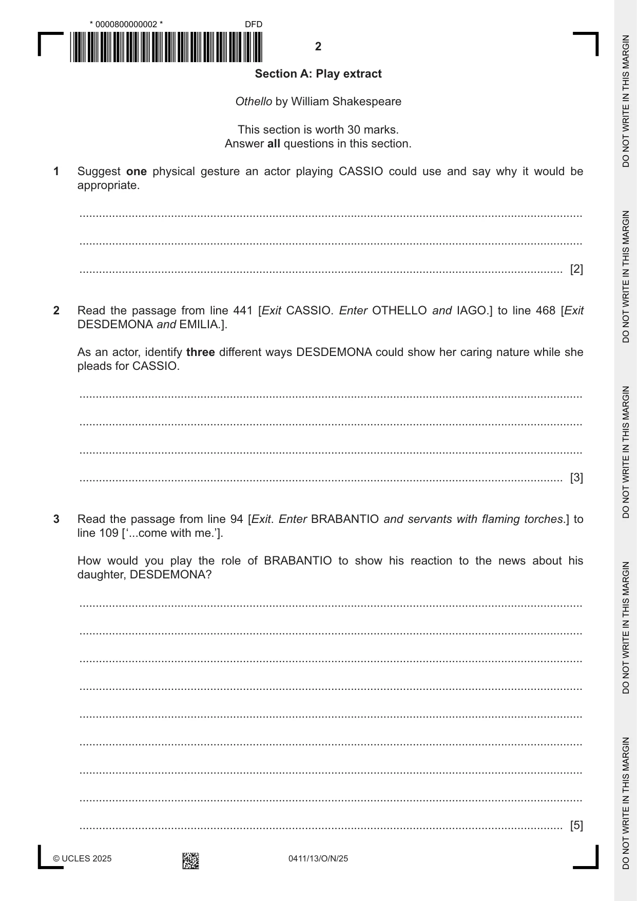 Cambridge IGCSE Drama 0411 2025 Oct/Nov Paper 1 · Variant 3 question paper, page 2 of 12