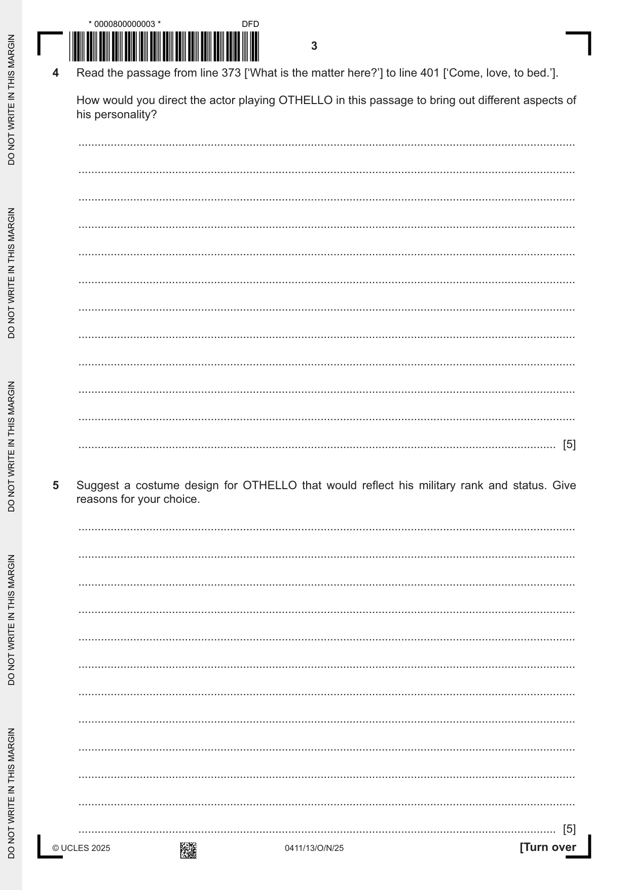 Cambridge IGCSE Drama 0411 2025 Oct/Nov Paper 1 · Variant 3 question paper, page 3 of 12