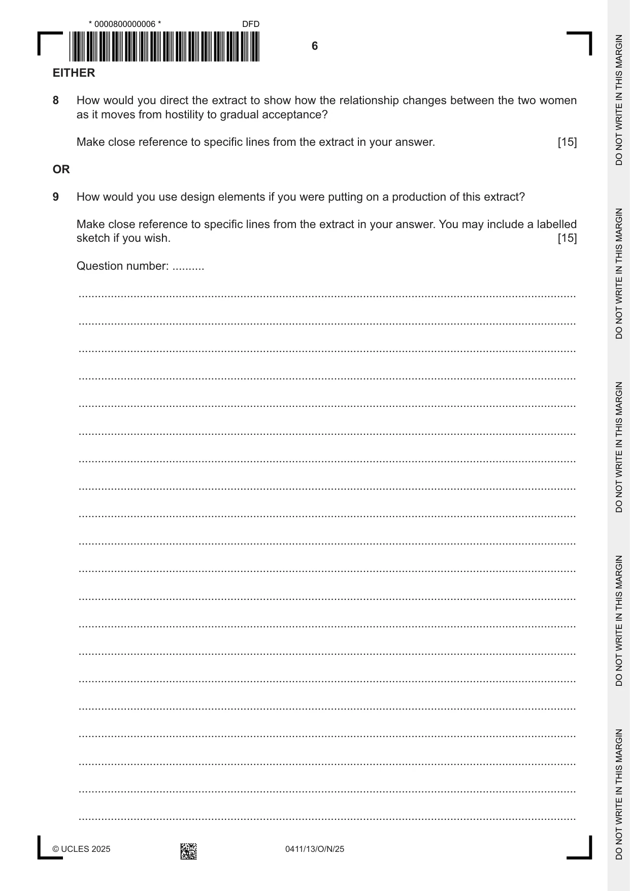 Cambridge IGCSE Drama 0411 2025 Oct/Nov Paper 1 · Variant 3 question paper, page 6 of 12