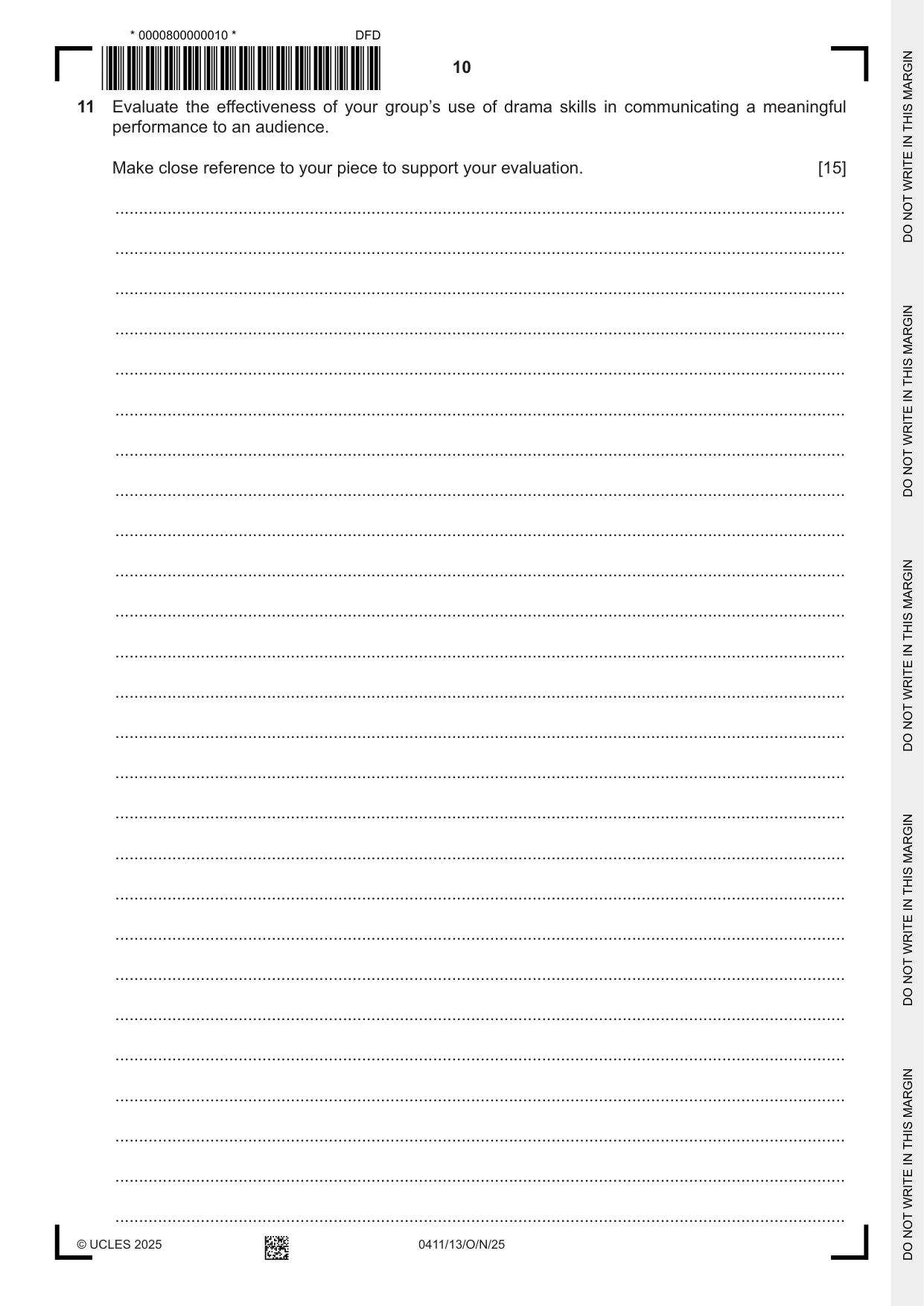 Cambridge IGCSE Drama 0411 2025 Oct/Nov Paper 1 · Variant 3 question paper, page 10 of 12