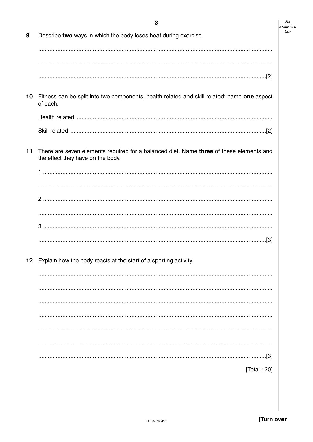 Cambridge IGCSE Physical Education 0413 2003 May/June Paper 1 · Variant 1 question paper, page 3 of 12