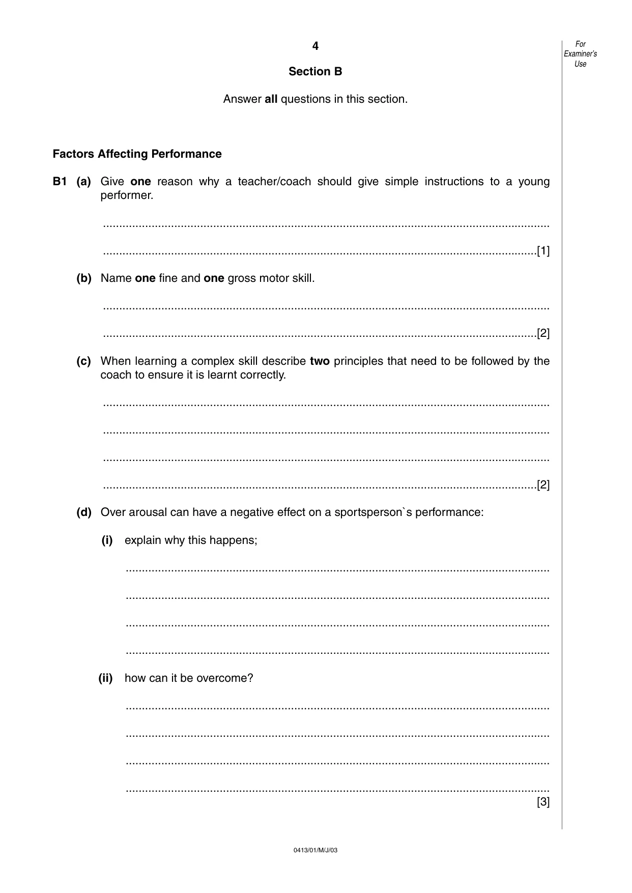 Cambridge IGCSE Physical Education 0413 2003 May/June Paper 1 · Variant 1 question paper, page 4 of 12