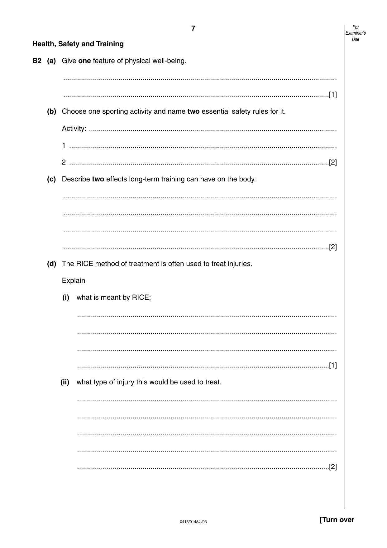 Cambridge IGCSE Physical Education 0413 2003 May/June Paper 1 · Variant 1 question paper, page 7 of 12