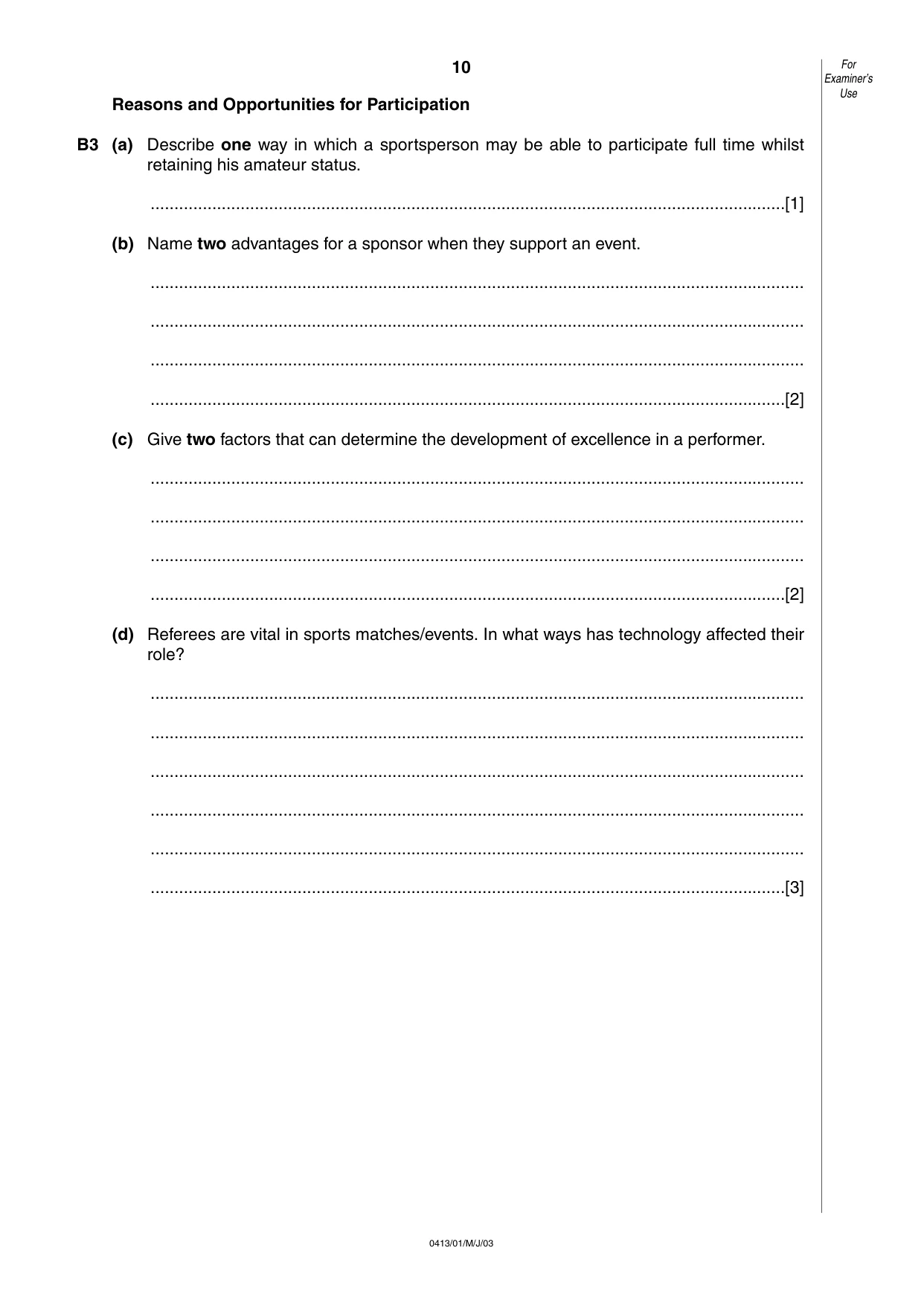 Cambridge IGCSE Physical Education 0413 2003 May/June Paper 1 · Variant 1 question paper, page 10 of 12