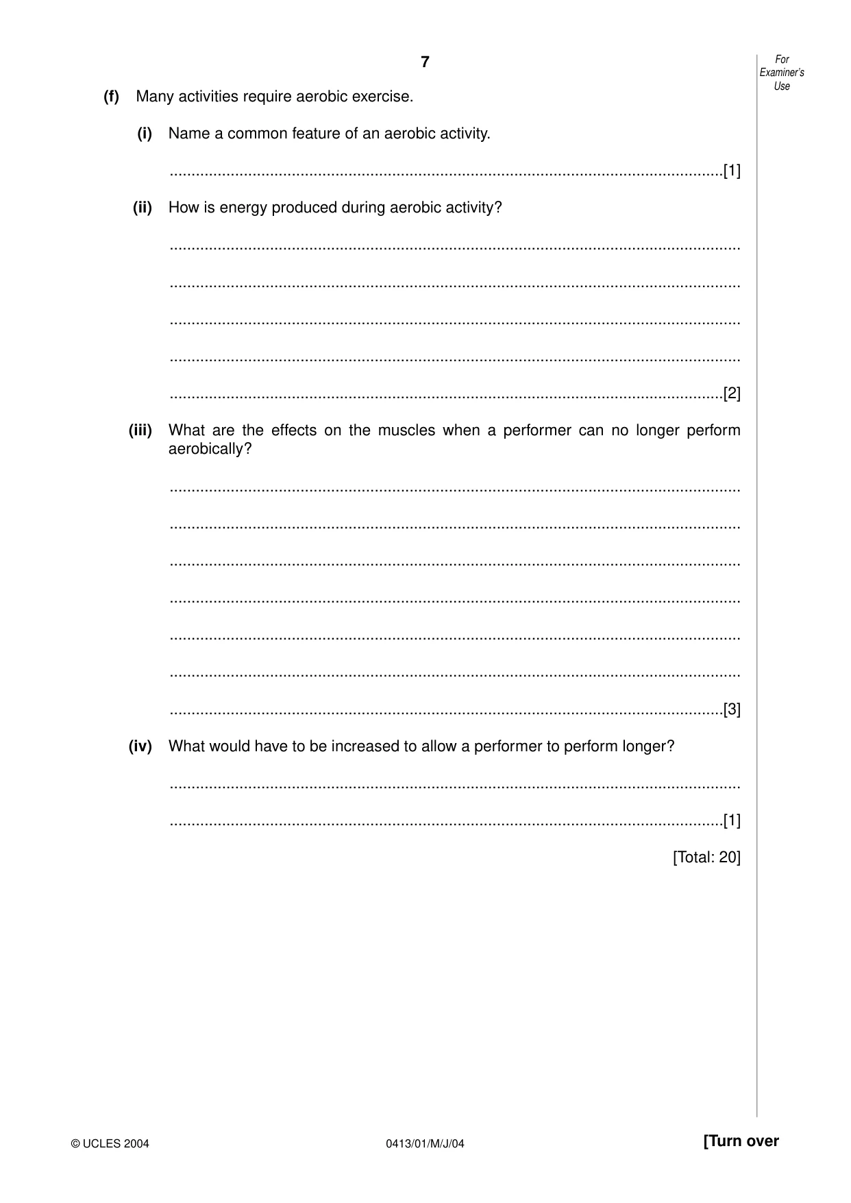 Cambridge IGCSE Physical Education 0413 2004 May/June Paper 1 · Variant 1 question paper, page 7 of 12