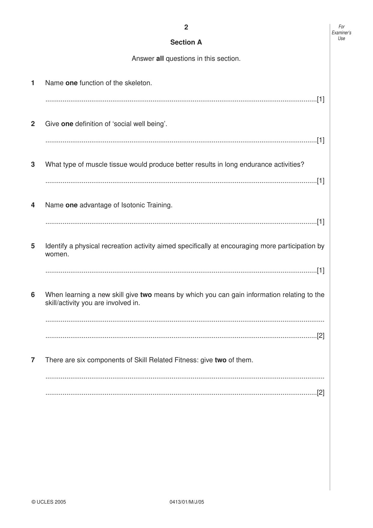 Cambridge IGCSE Physical Education 0413 2005 May/June Paper 1 · Variant 1 question paper, page 2 of 12