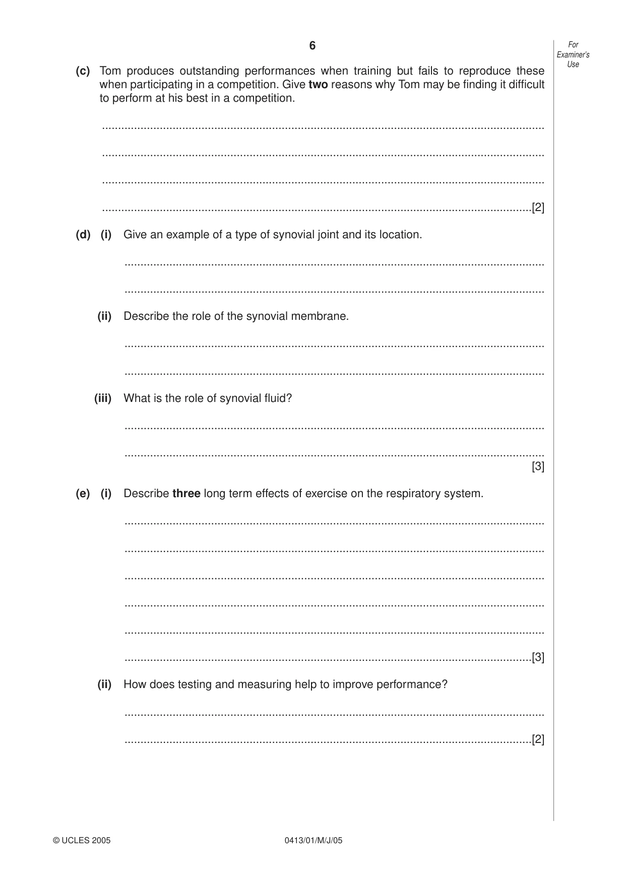 Cambridge IGCSE Physical Education 0413 2005 May/June Paper 1 · Variant 1 question paper, page 6 of 12