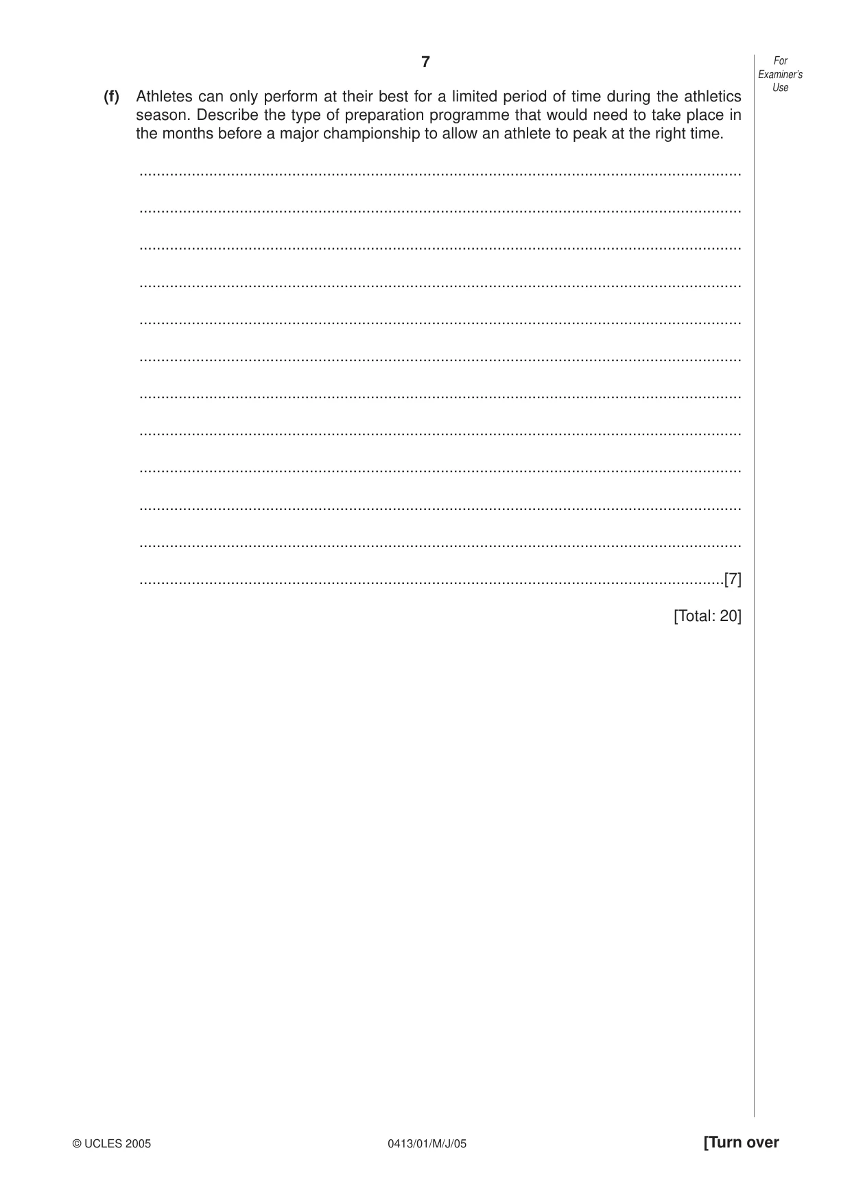 Cambridge IGCSE Physical Education 0413 2005 May/June Paper 1 · Variant 1 question paper, page 7 of 12
