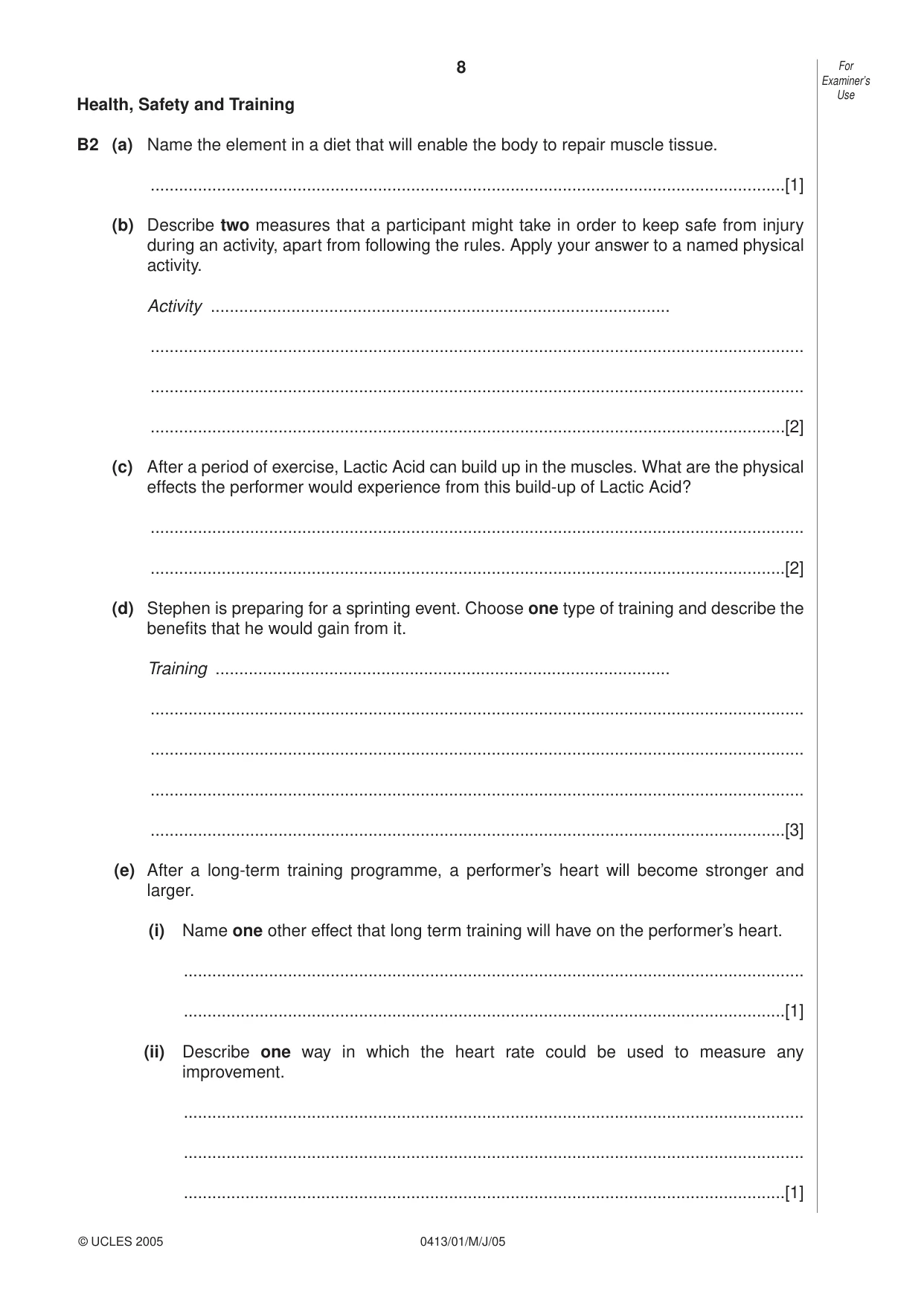 Cambridge IGCSE Physical Education 0413 2005 May/June Paper 1 · Variant 1 question paper, page 8 of 12