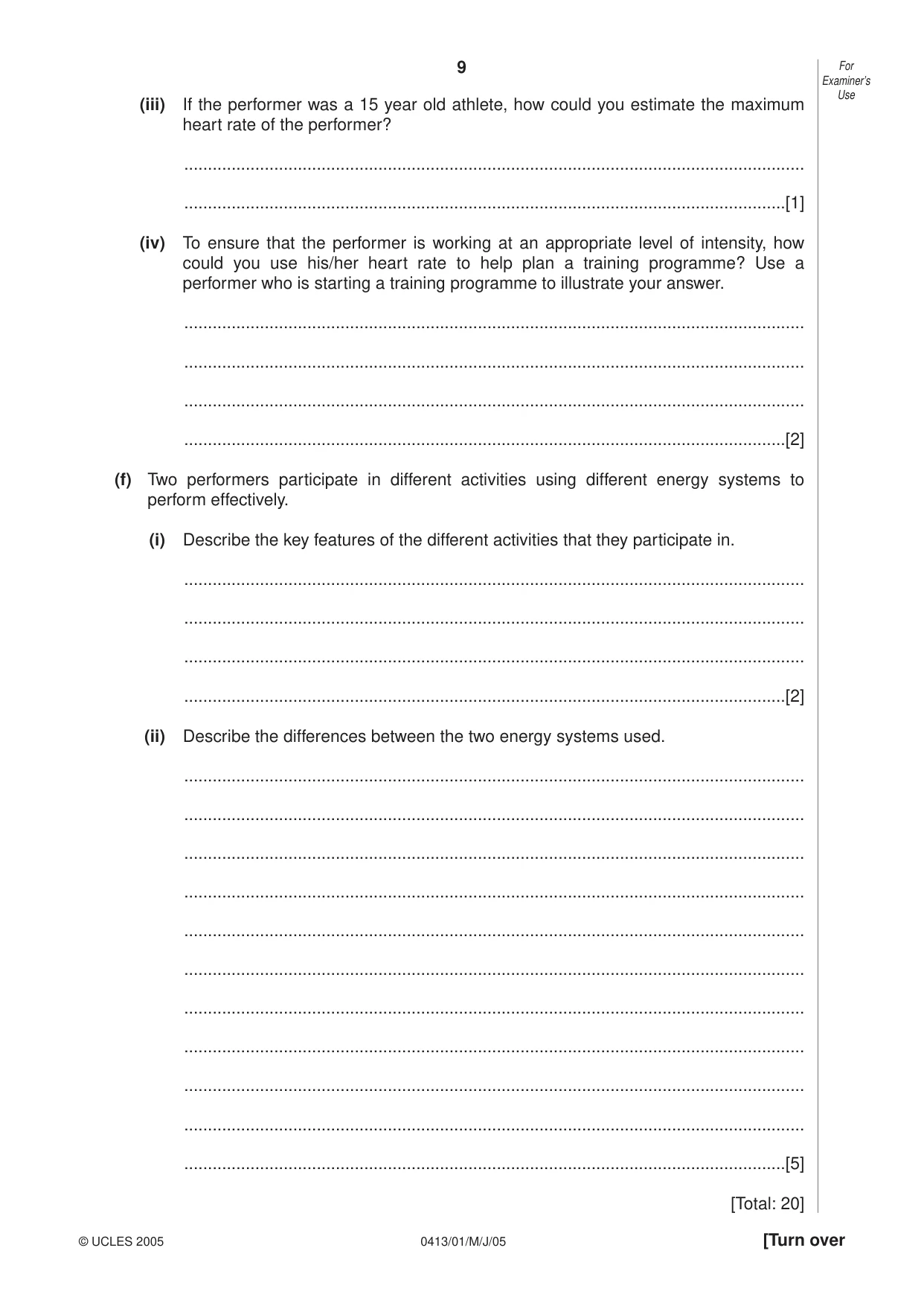 Cambridge IGCSE Physical Education 0413 2005 May/June Paper 1 · Variant 1 question paper, page 9 of 12