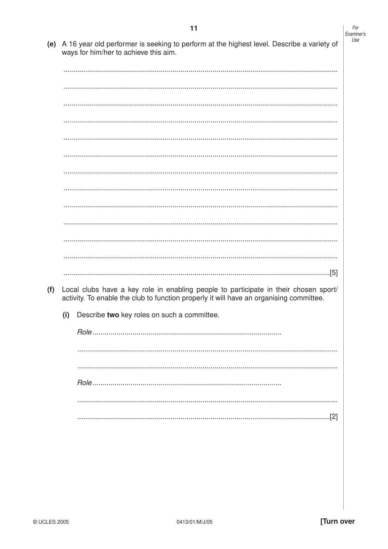 Cambridge IGCSE Physical Education 0413 2005 May/June Paper 1 · Variant 1 question paper, page 11 of 12