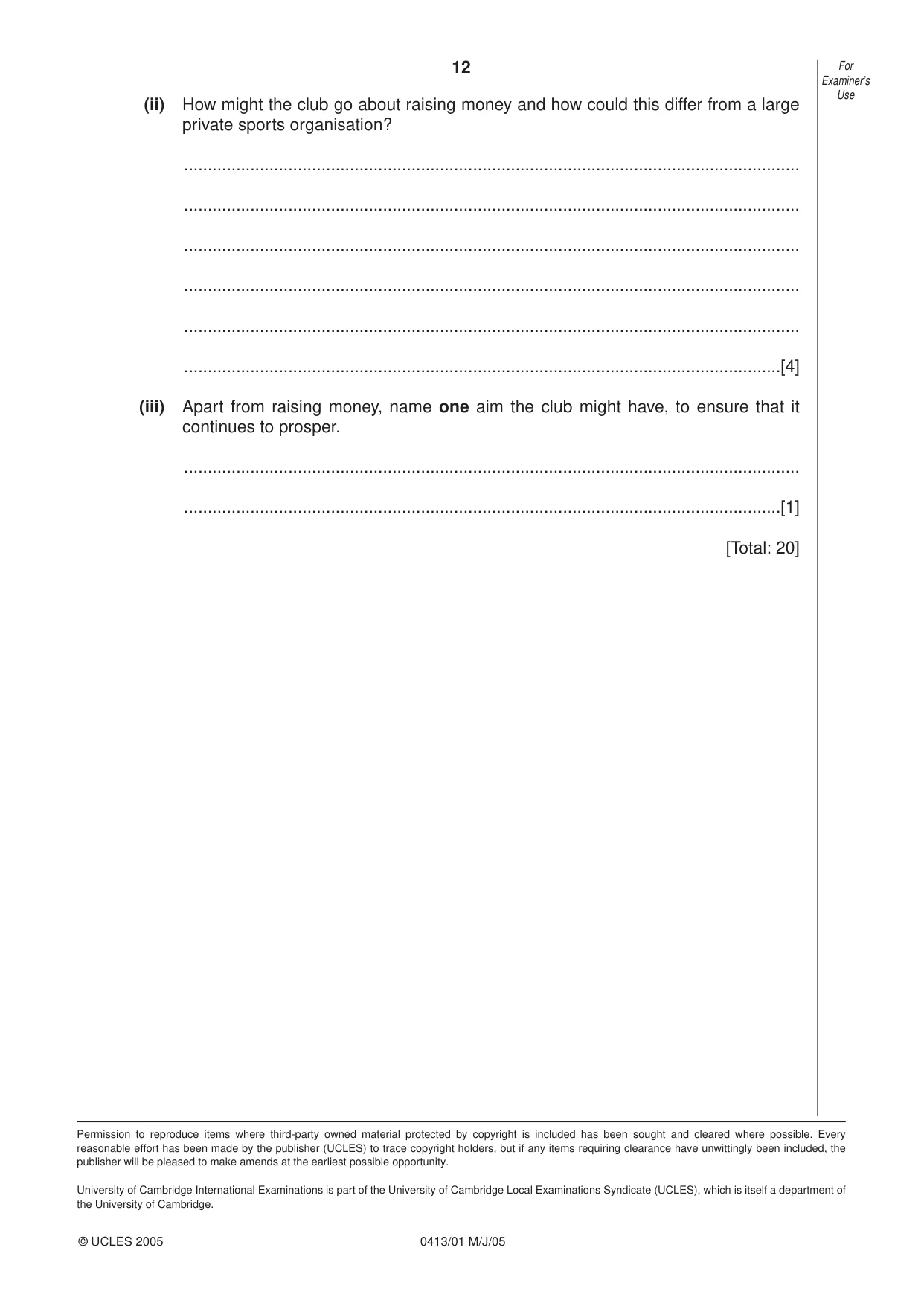 Cambridge IGCSE Physical Education 0413 2005 May/June Paper 1 · Variant 1 question paper, page 12 of 12